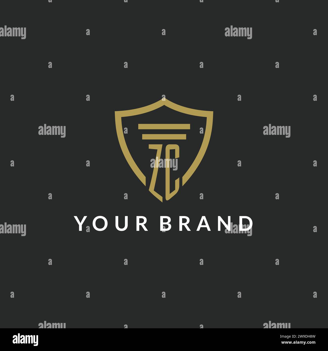ZC initial monogram logo with pillar and shield style design ideas Stock Vector