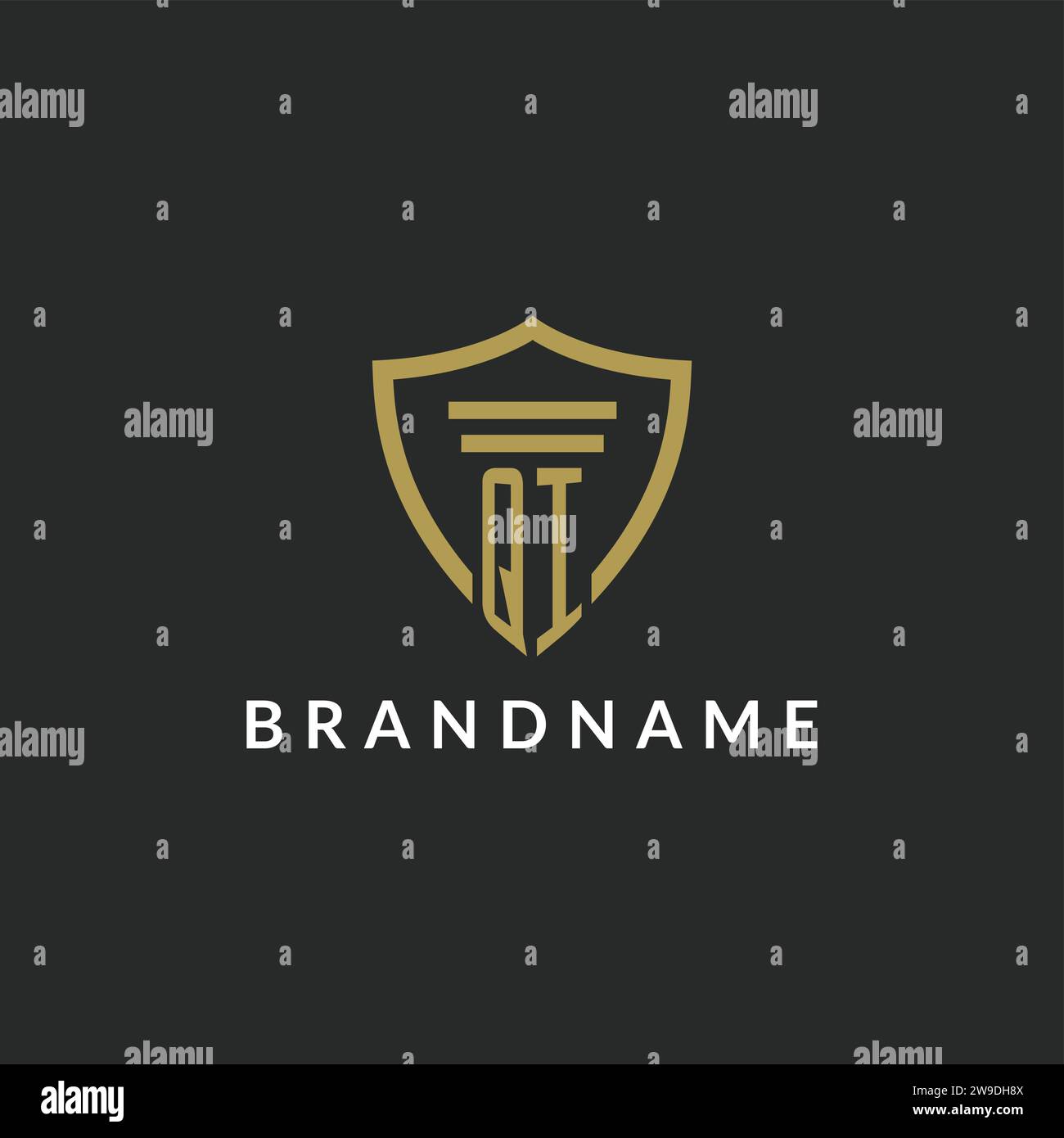 QI initial monogram logo with pillar and shield style design ideas Stock Vector