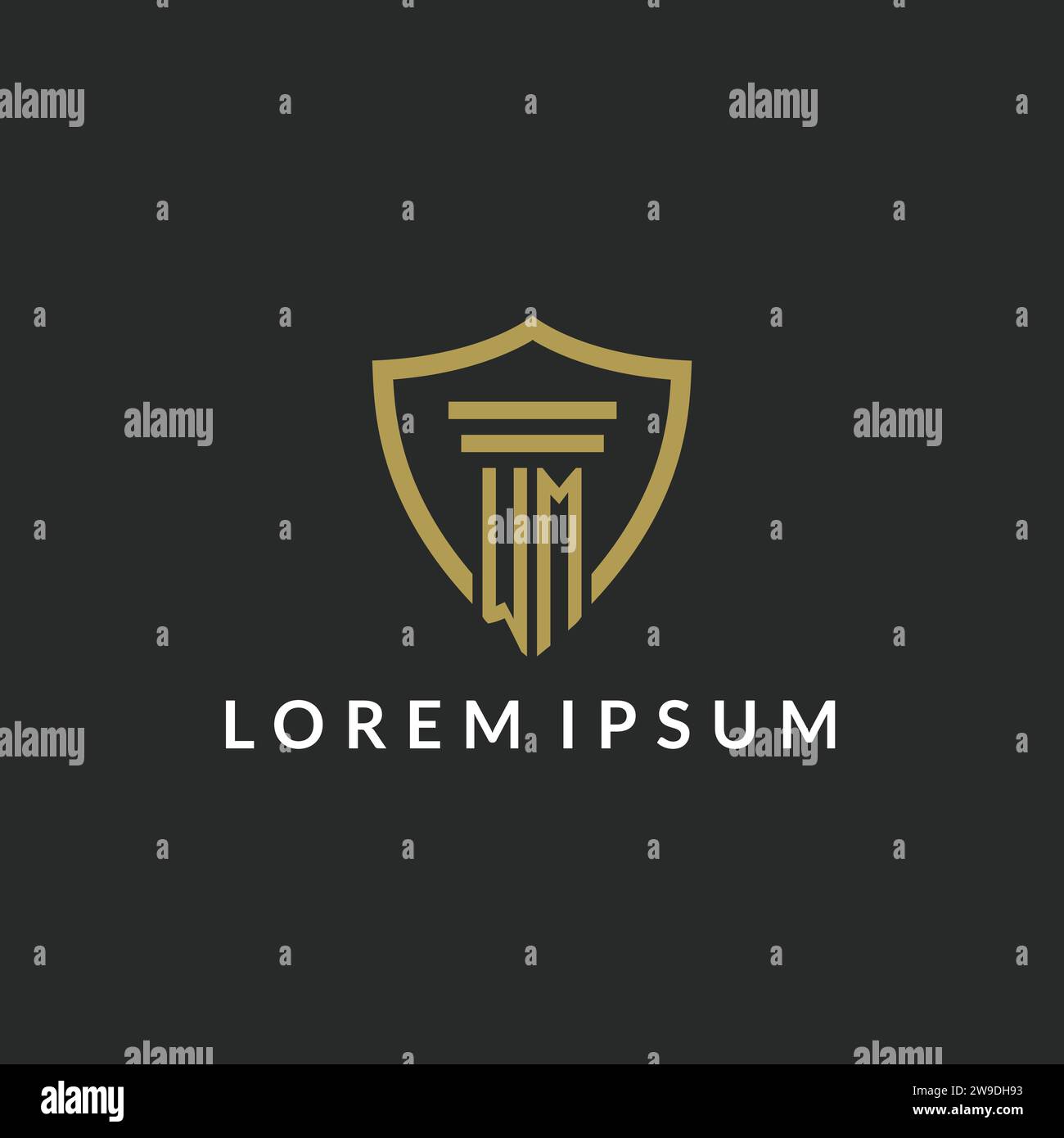 WM initial monogram logo with pillar and shield style design ideas Stock Vector