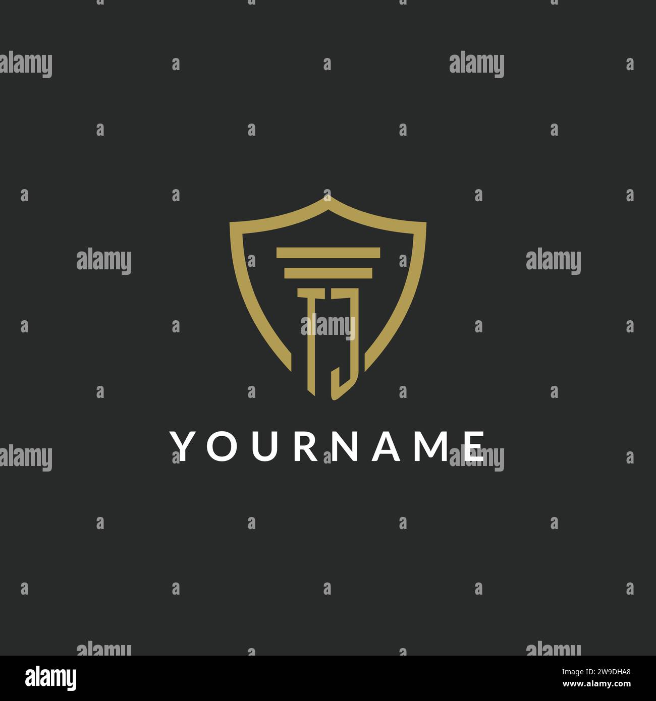 TJ initial monogram logo with pillar and shield style design ideas Stock Vector