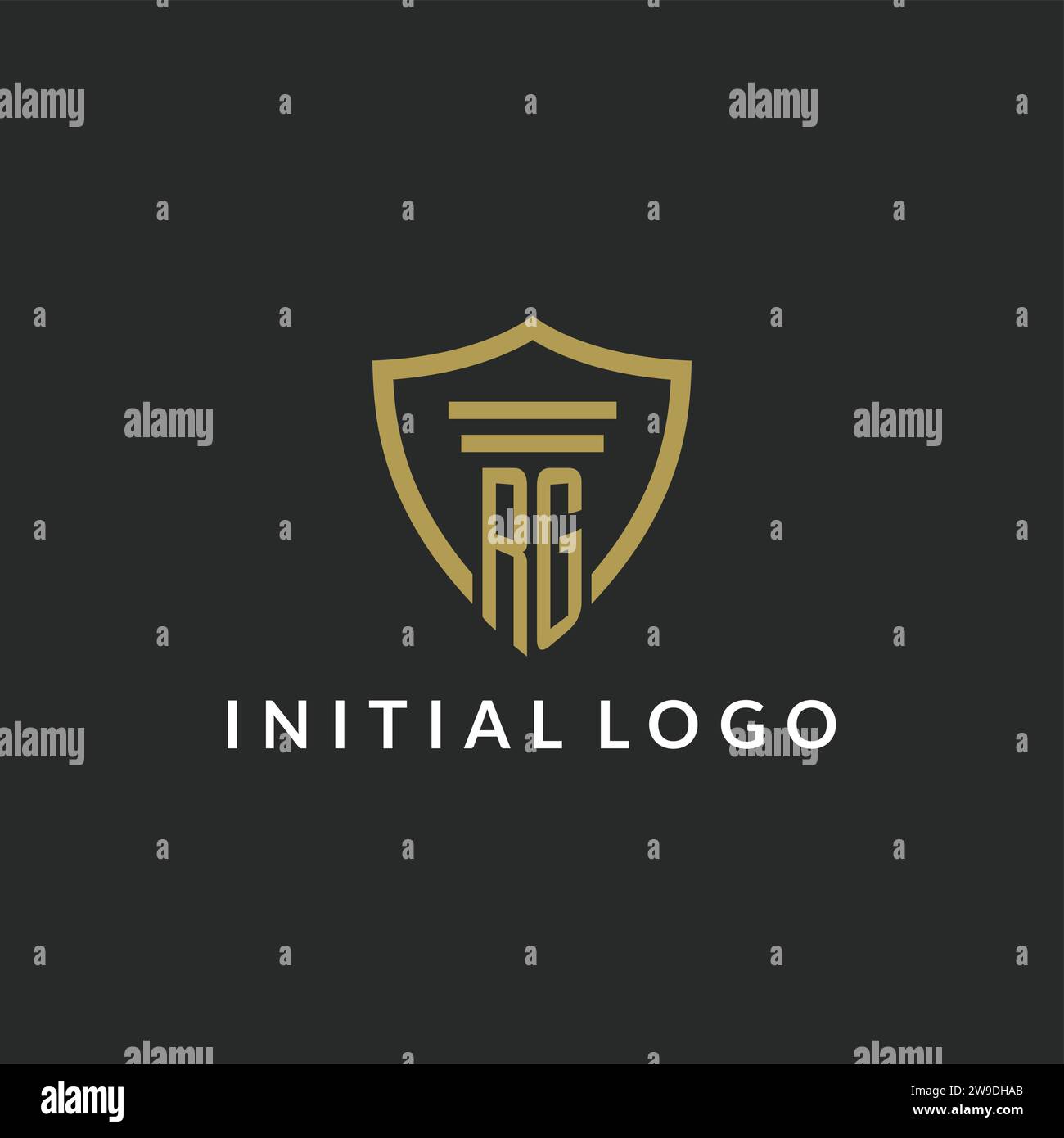 RG initial monogram logo with pillar and shield style design ideas Stock Vector
