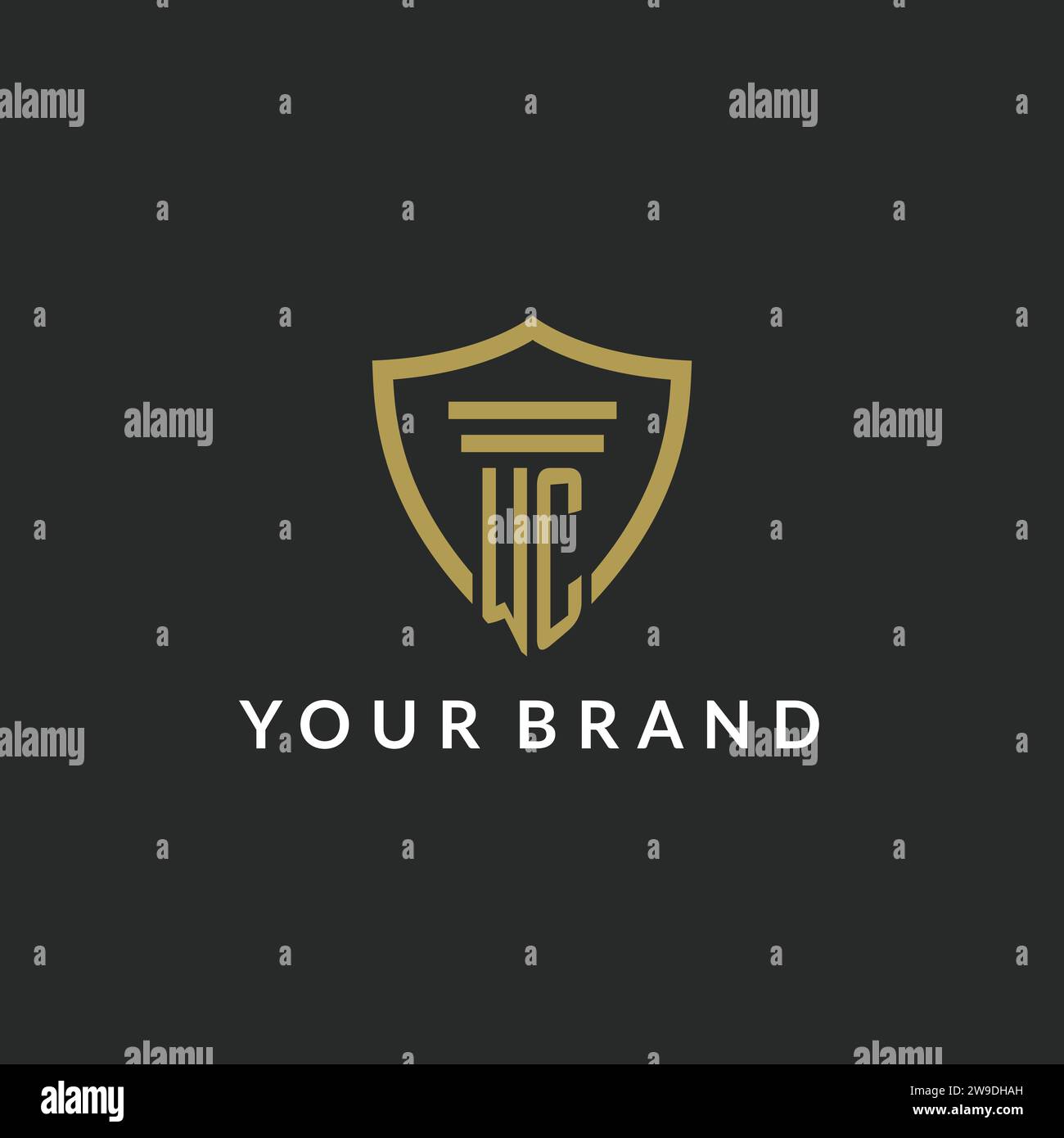 WC initial monogram logo with pillar and shield style design ideas Stock Vector