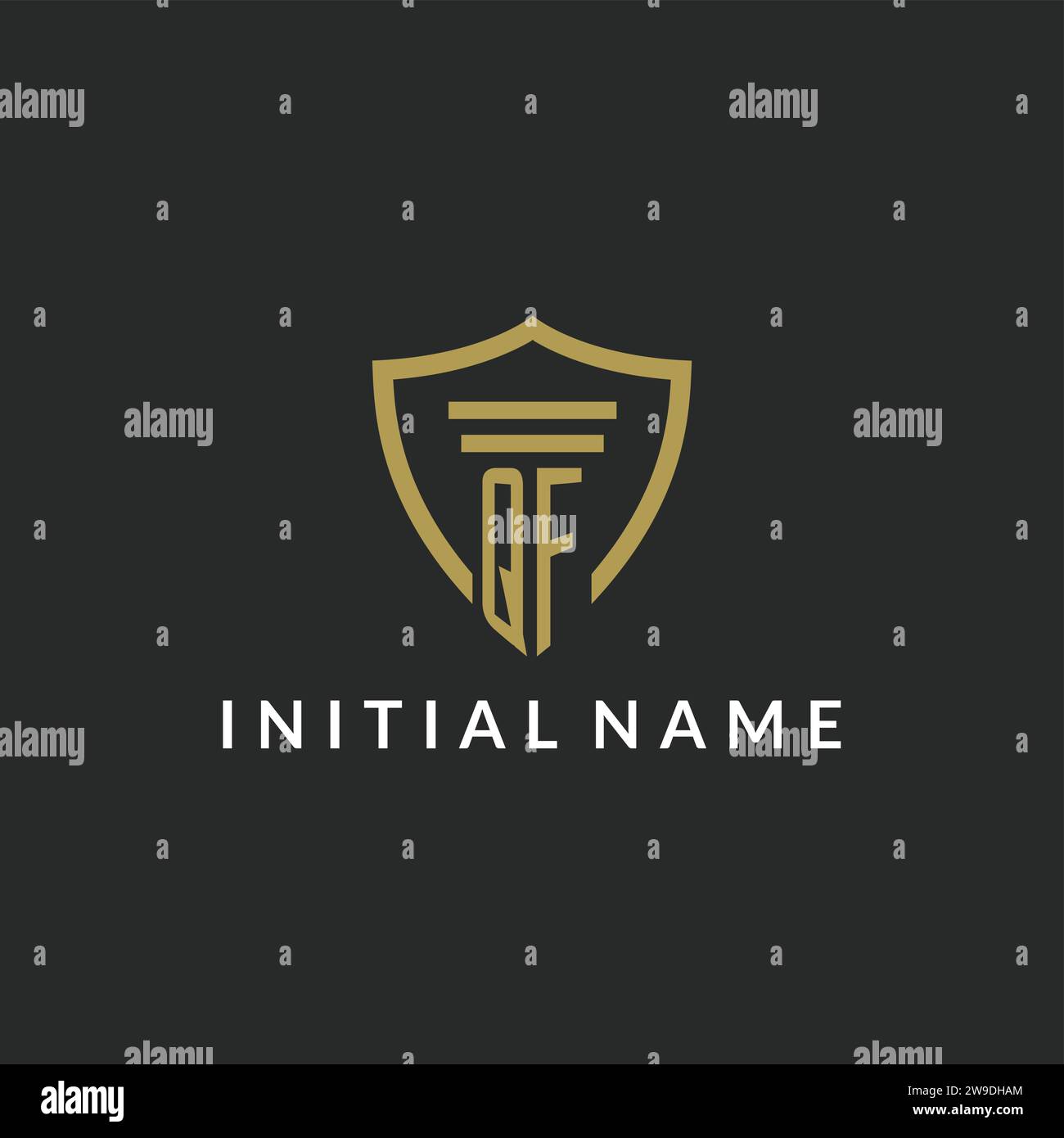 QF initial monogram logo with pillar and shield style design ideas Stock Vector