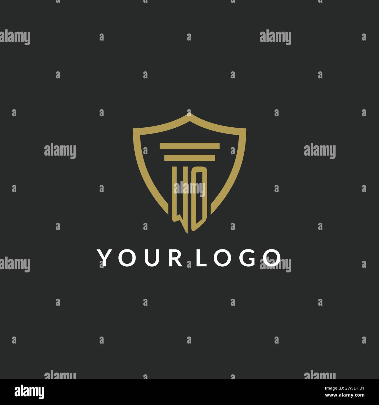 WO initial monogram logo with pillar and shield style design ideas Stock Vector