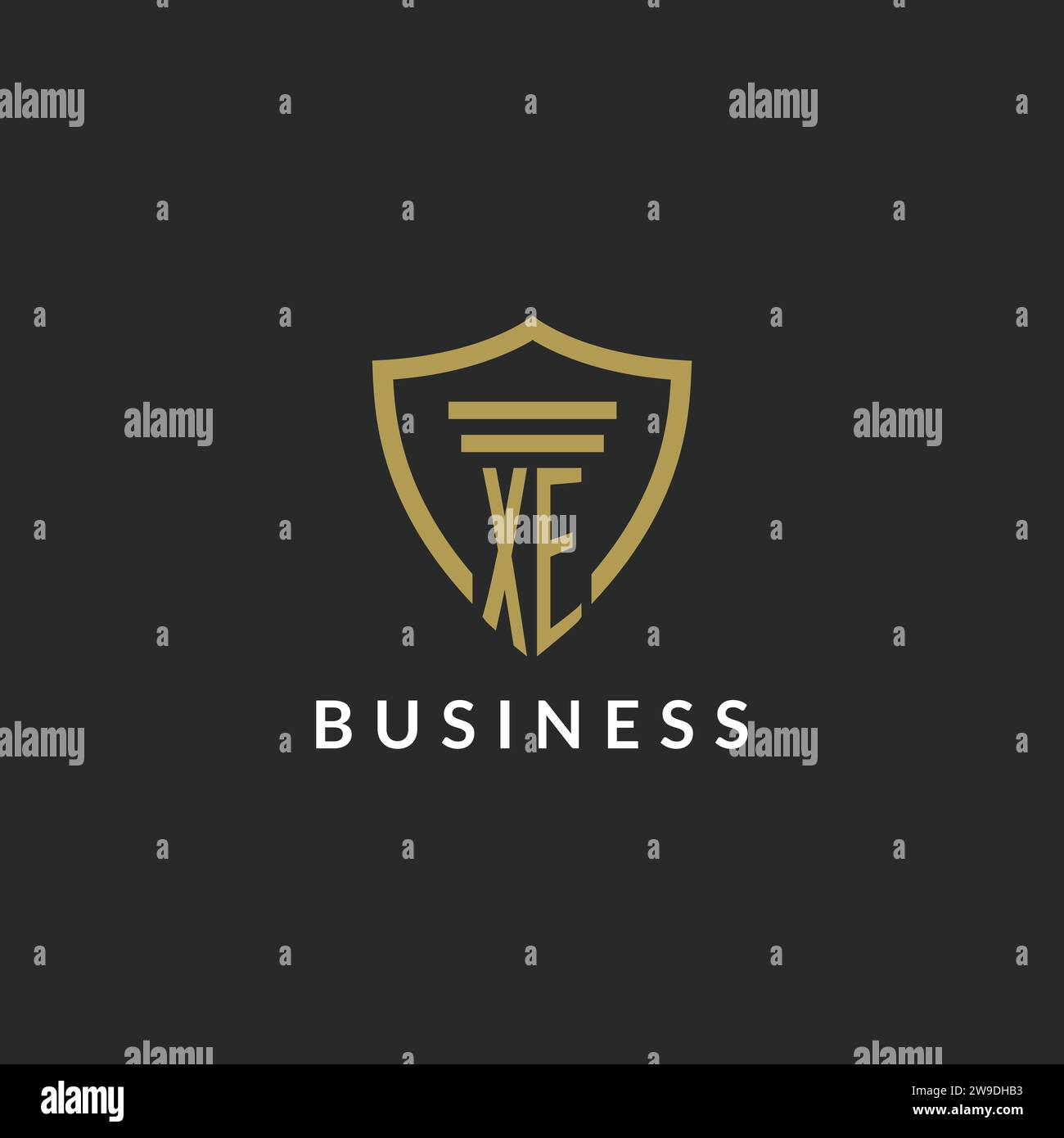 XE initial monogram logo with pillar and shield style design ideas Stock Vector
