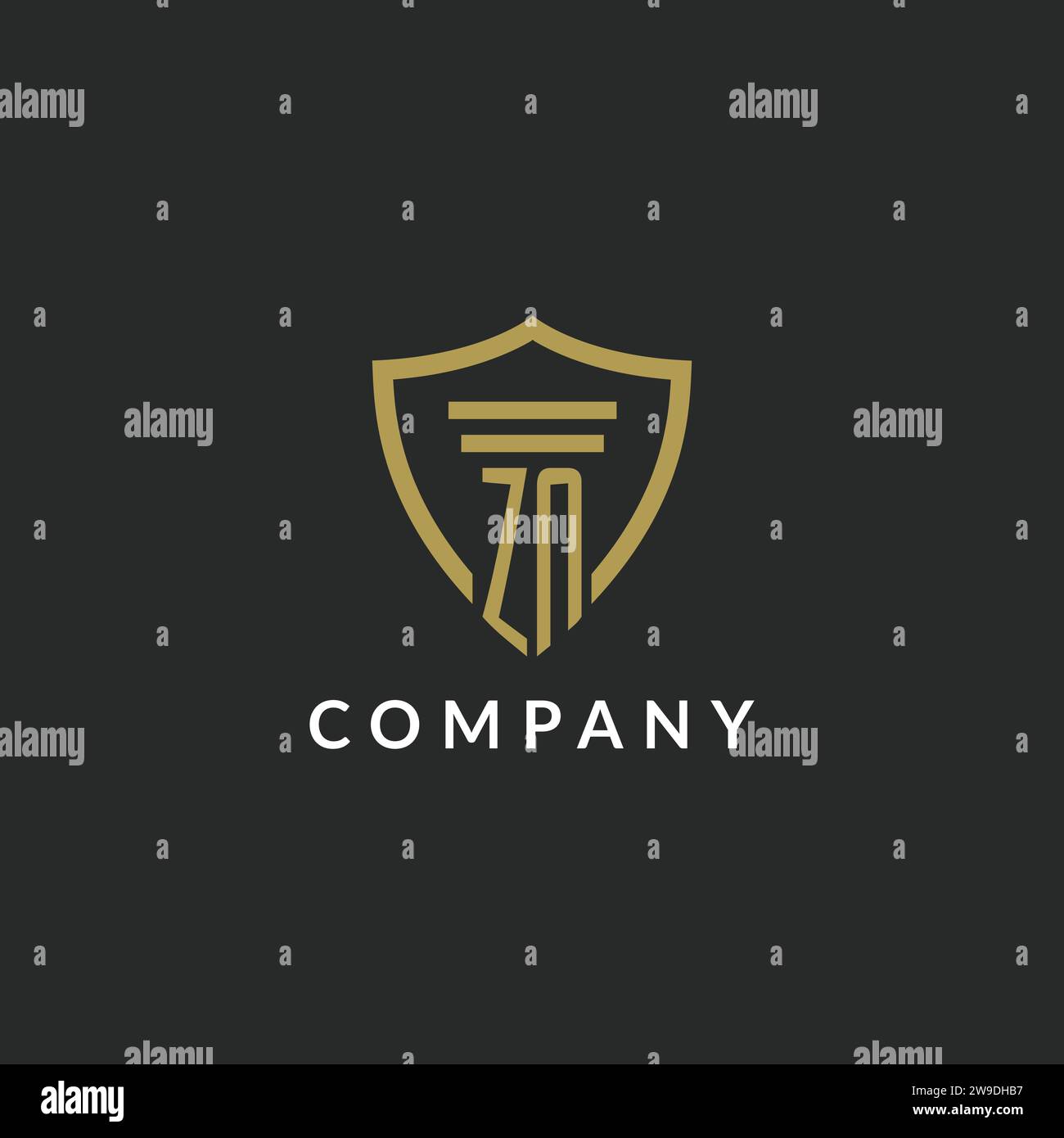 ZN initial monogram logo with pillar and shield style design ideas Stock Vector