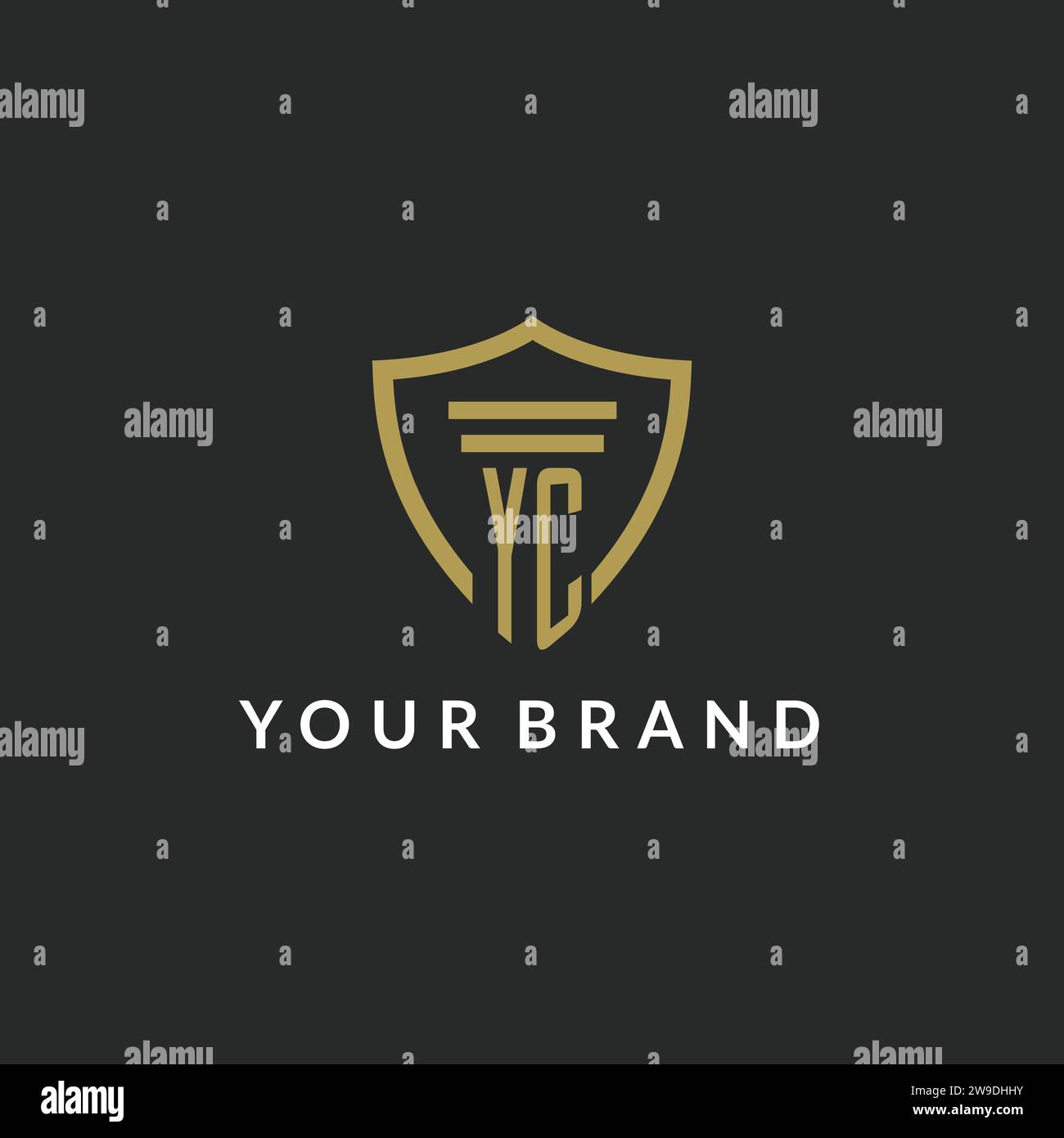 YC initial monogram logo with pillar and shield style design ideas Stock Vector