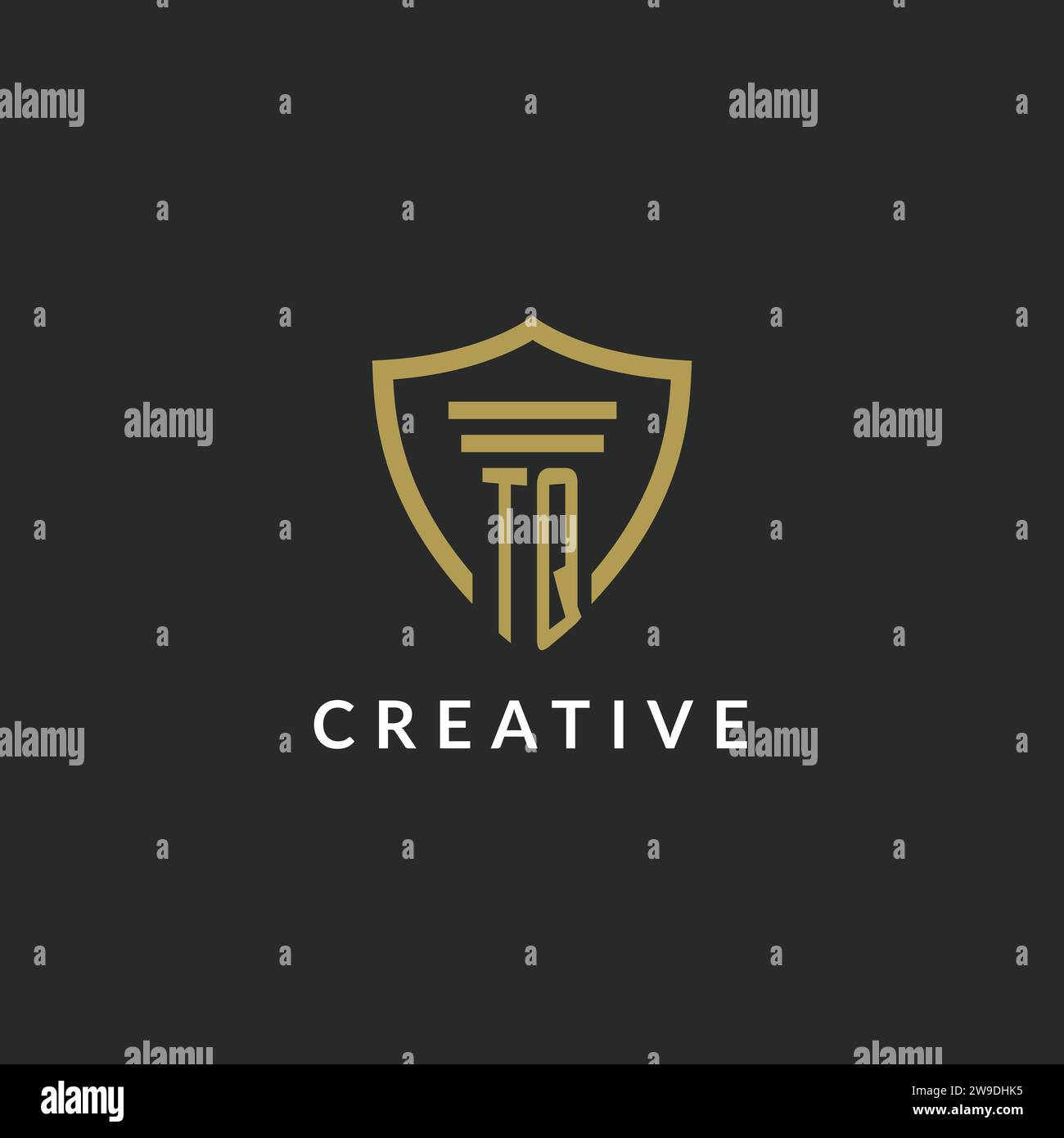 TQ initial monogram logo with pillar and shield style design ideas Stock Vector