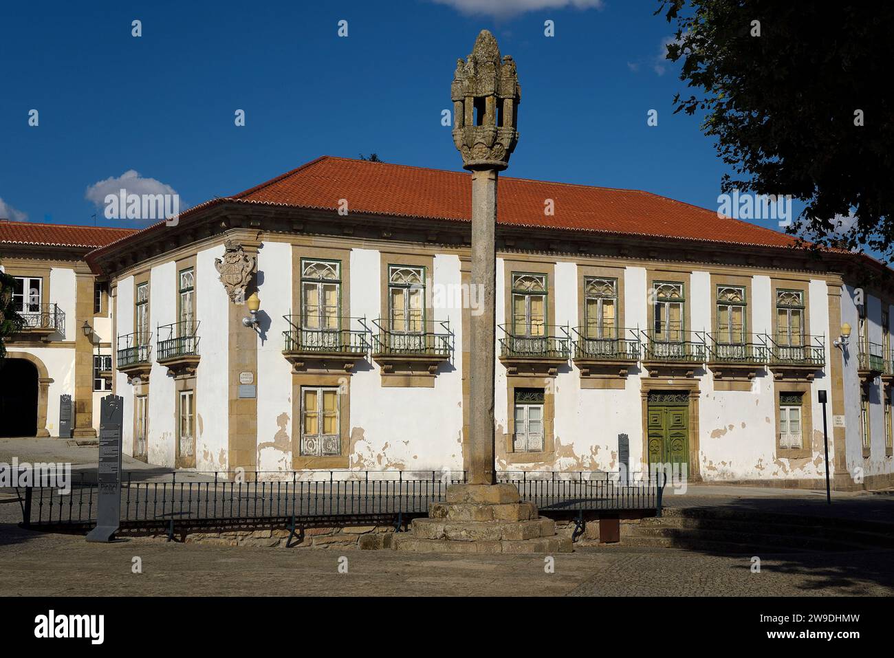 Pillory and Casa Grande of Pinhel, Portugal. Stock Photo