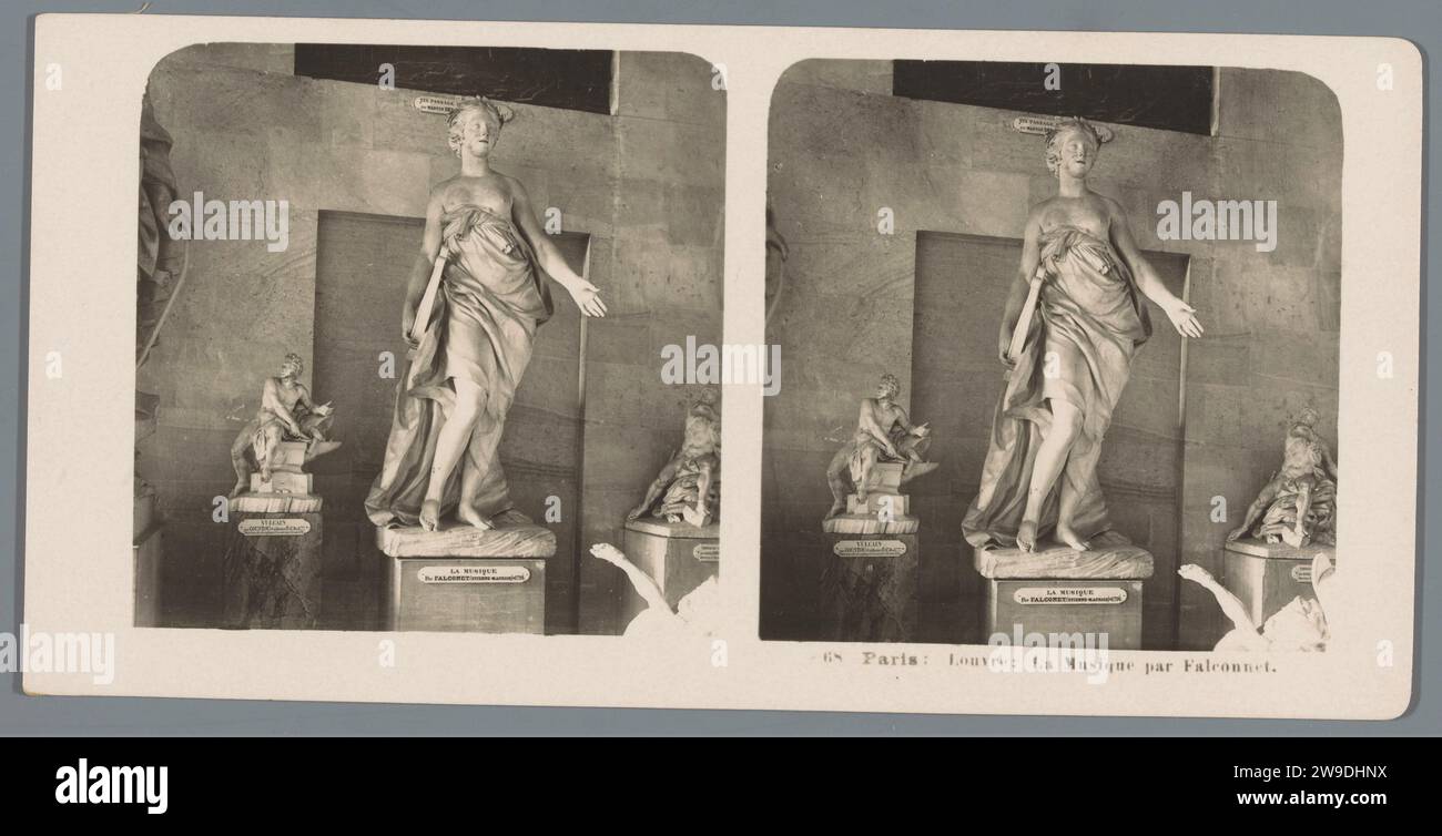 Sculpture of Étienne -Maurice Falconet in the Musée du Louvre in Paris, representing the music, Neue Photographic Gesellschaft, in or after 1894 - c. 1910 stereograph  Louvre Museum cardboard. photographic support gelatin silver print 'Musica' (~ quadrivium); 'Musica' (Ripa). permanent exhibition, museum. sculpture Stock Photo