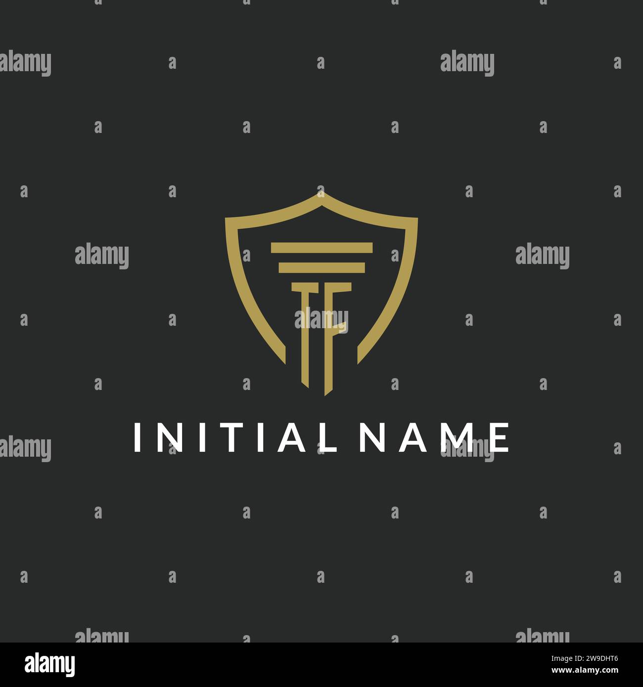 TF initial monogram logo with pillar and shield style design ideas Stock Vector