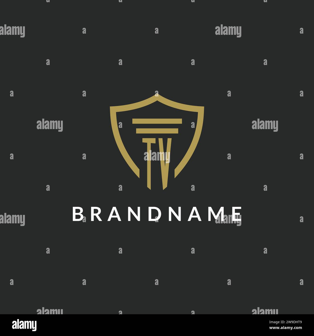TV initial monogram logo with pillar and shield style design ideas Stock Vector