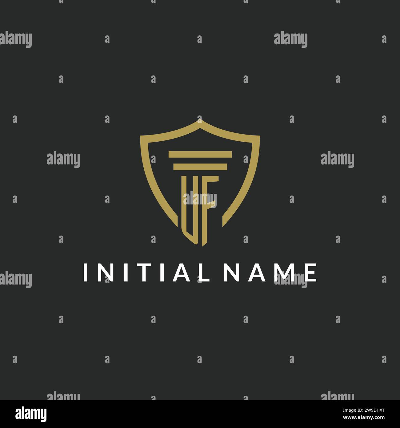 UF initial monogram logo with pillar and shield style design ideas Stock Vector