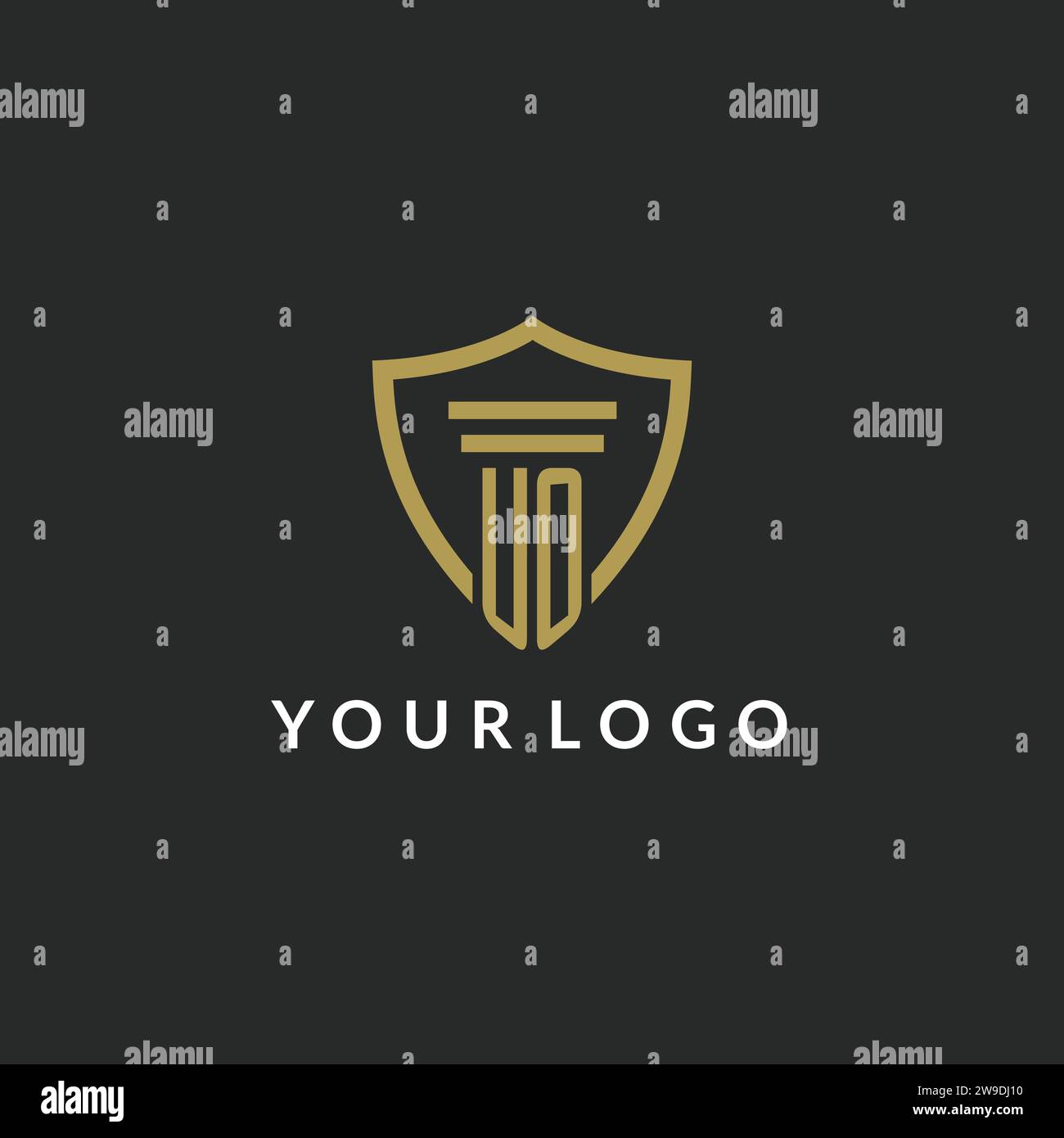 UO initial monogram logo with pillar and shield style design ideas Stock Vector