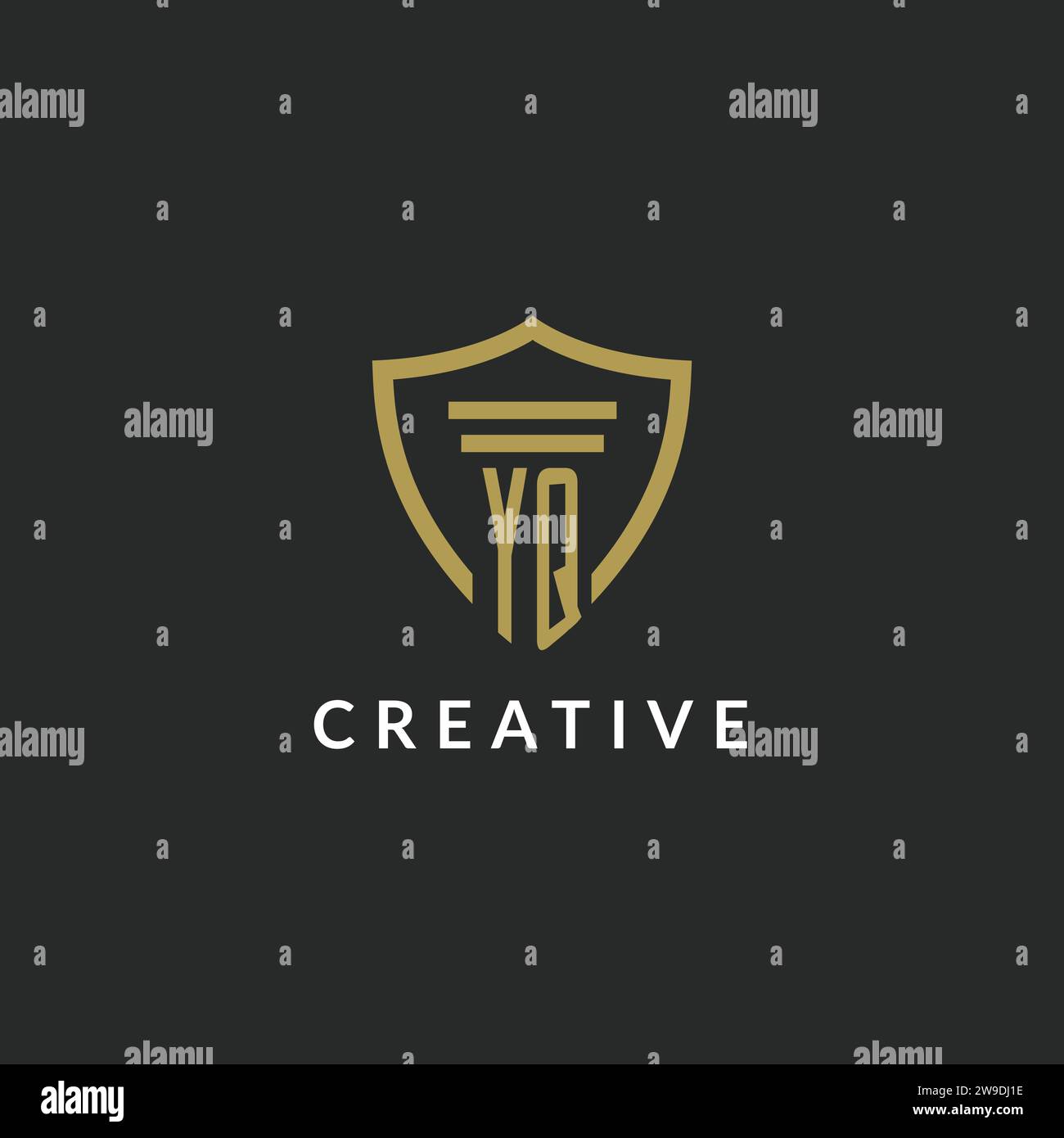 YQ initial monogram logo with pillar and shield style design ideas
