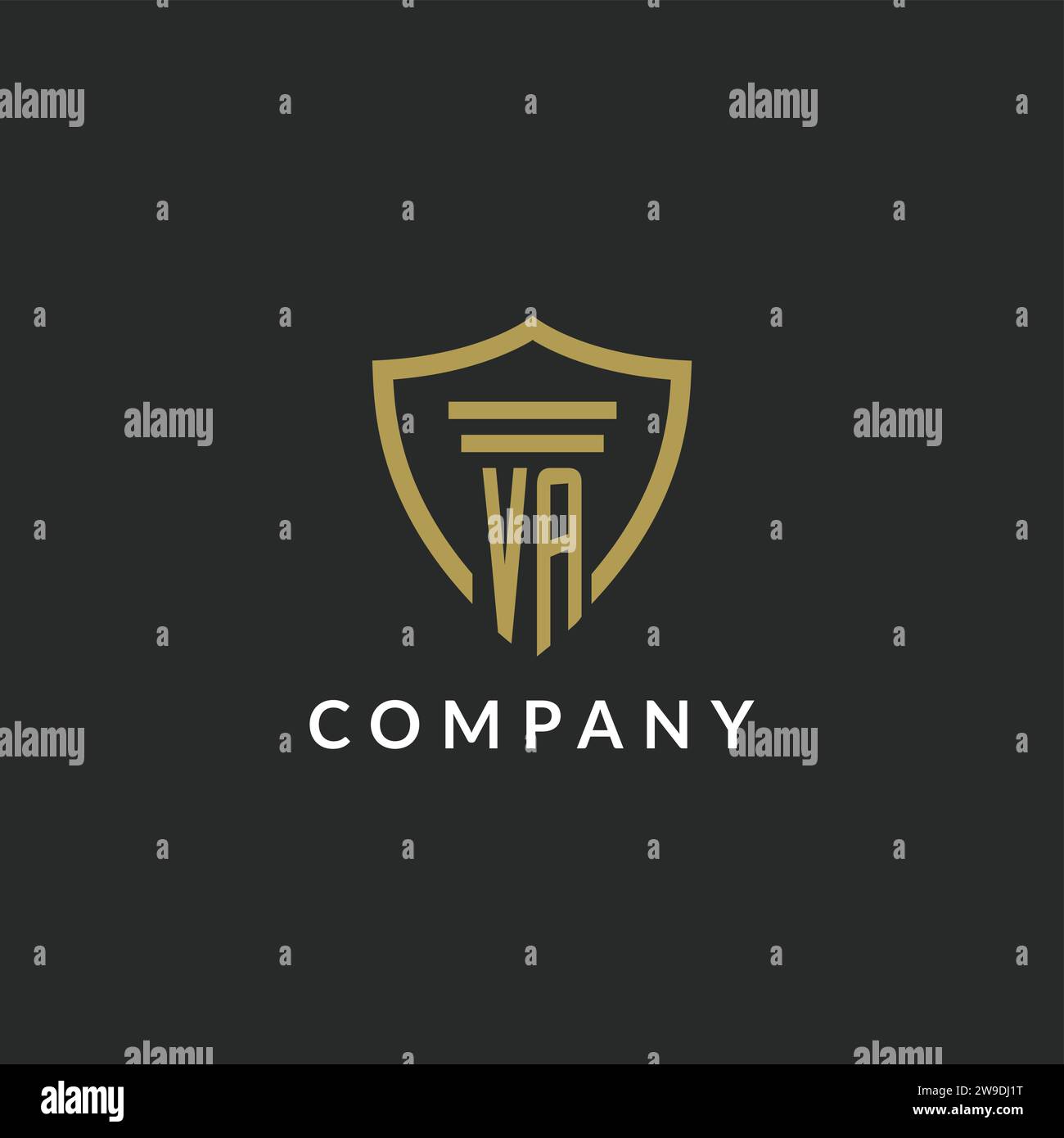 VA initial monogram logo with pillar and shield style design ideas Stock Vector