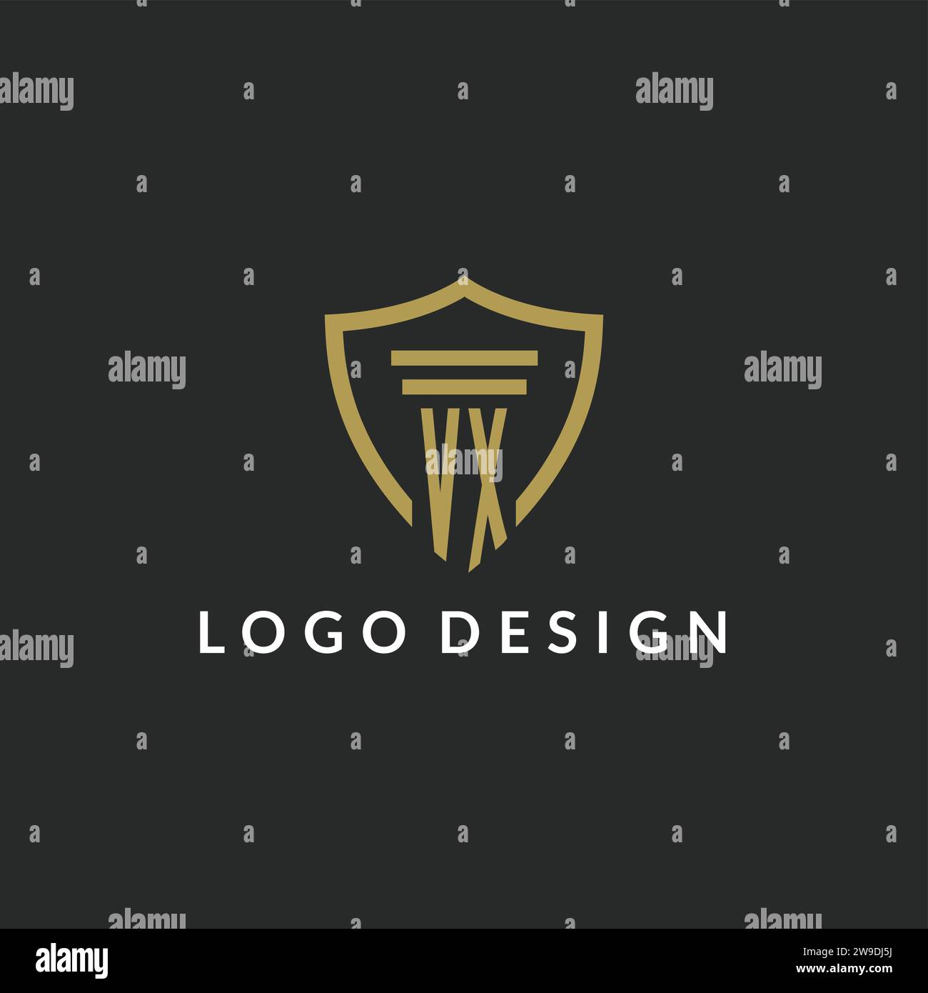 VX initial monogram logo with pillar and shield style design ideas Stock Vector