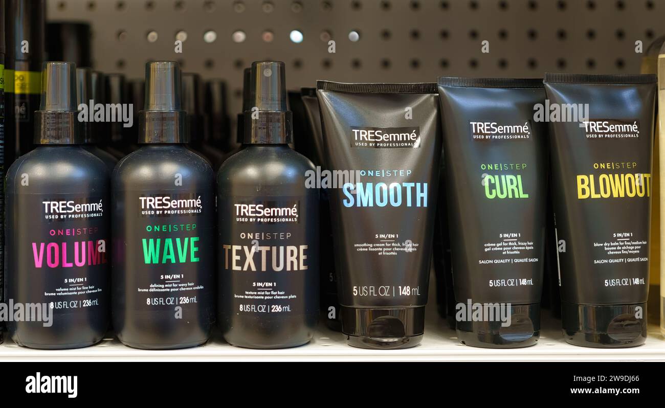 Toronto, Canada - Dec. 26, 2023: Bottles of TreSemme in a store shelf Stock Photo