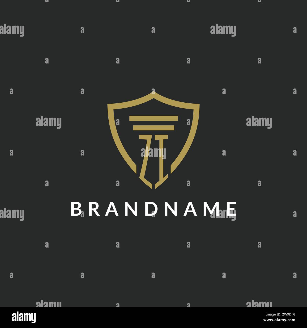 ZI initial monogram logo with pillar and shield style design ideas Stock Vector