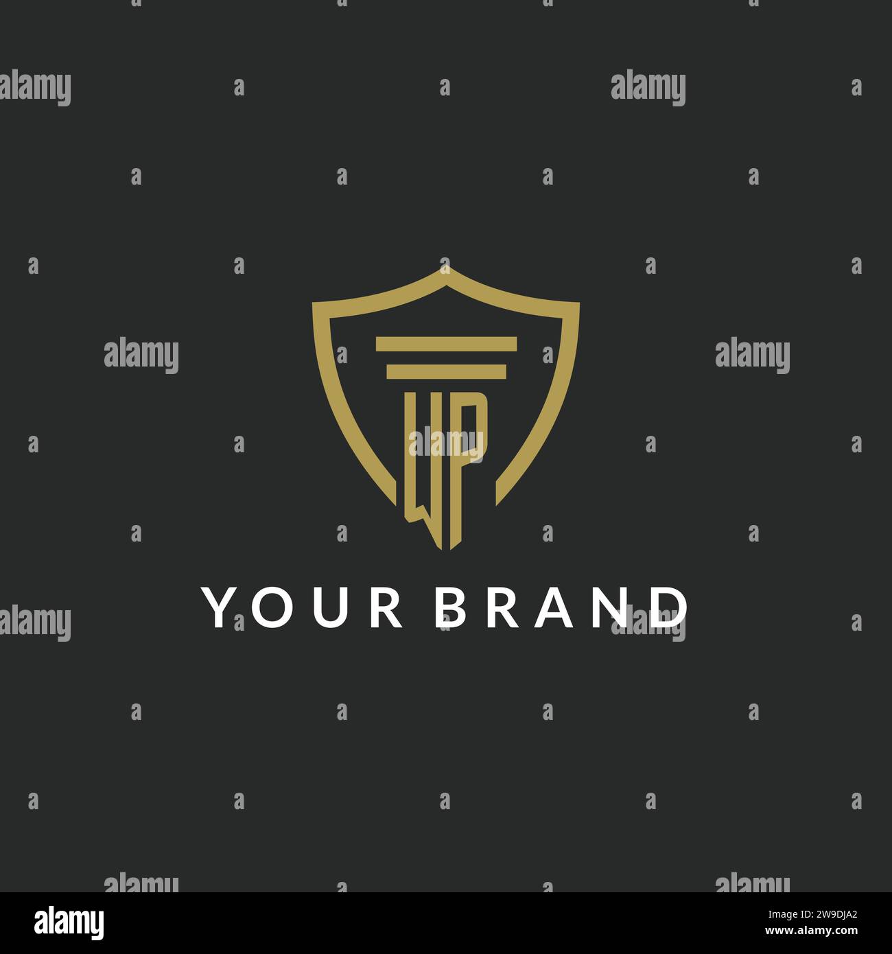 WP initial monogram logo with pillar and shield style design ideas Stock Vector