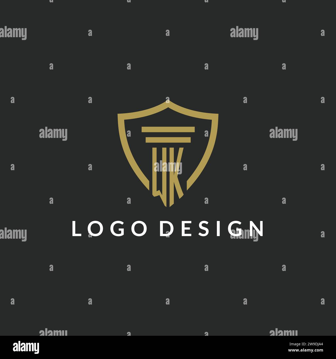 WK initial monogram logo with pillar and shield style design ideas Stock Vector