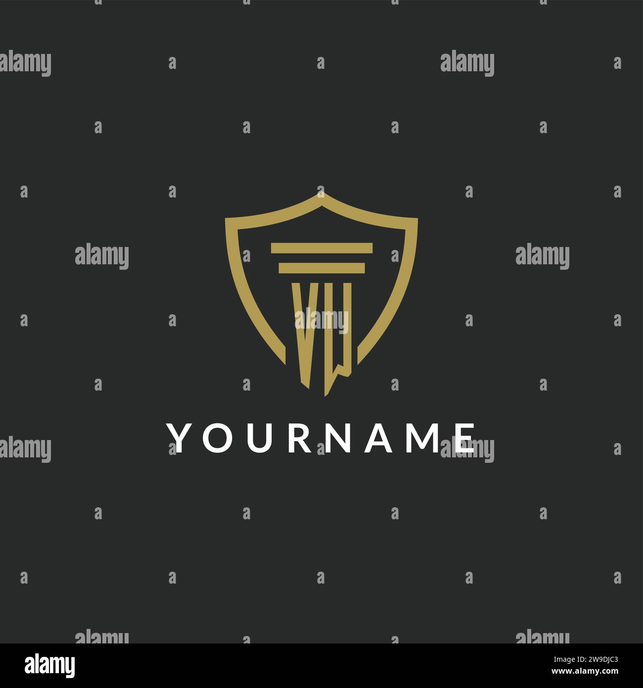 VW initial monogram logo with pillar and shield style design ideas Stock Vector