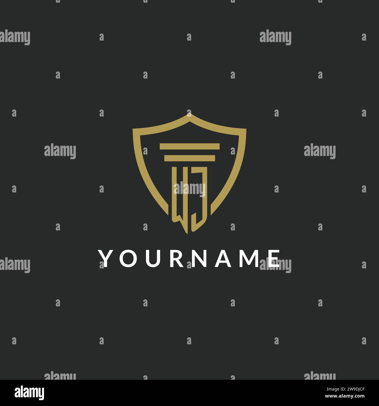 WJ initial monogram logo with pillar and shield style design ideas Stock Vector