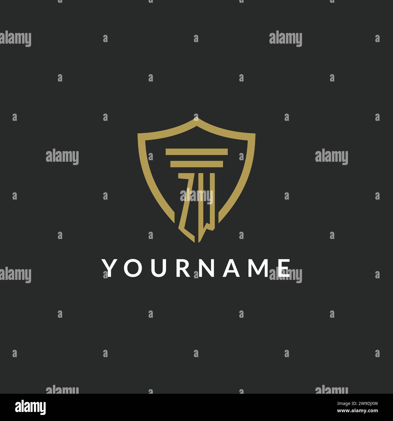 ZW initial monogram logo with pillar and shield style design ideas Stock Vector