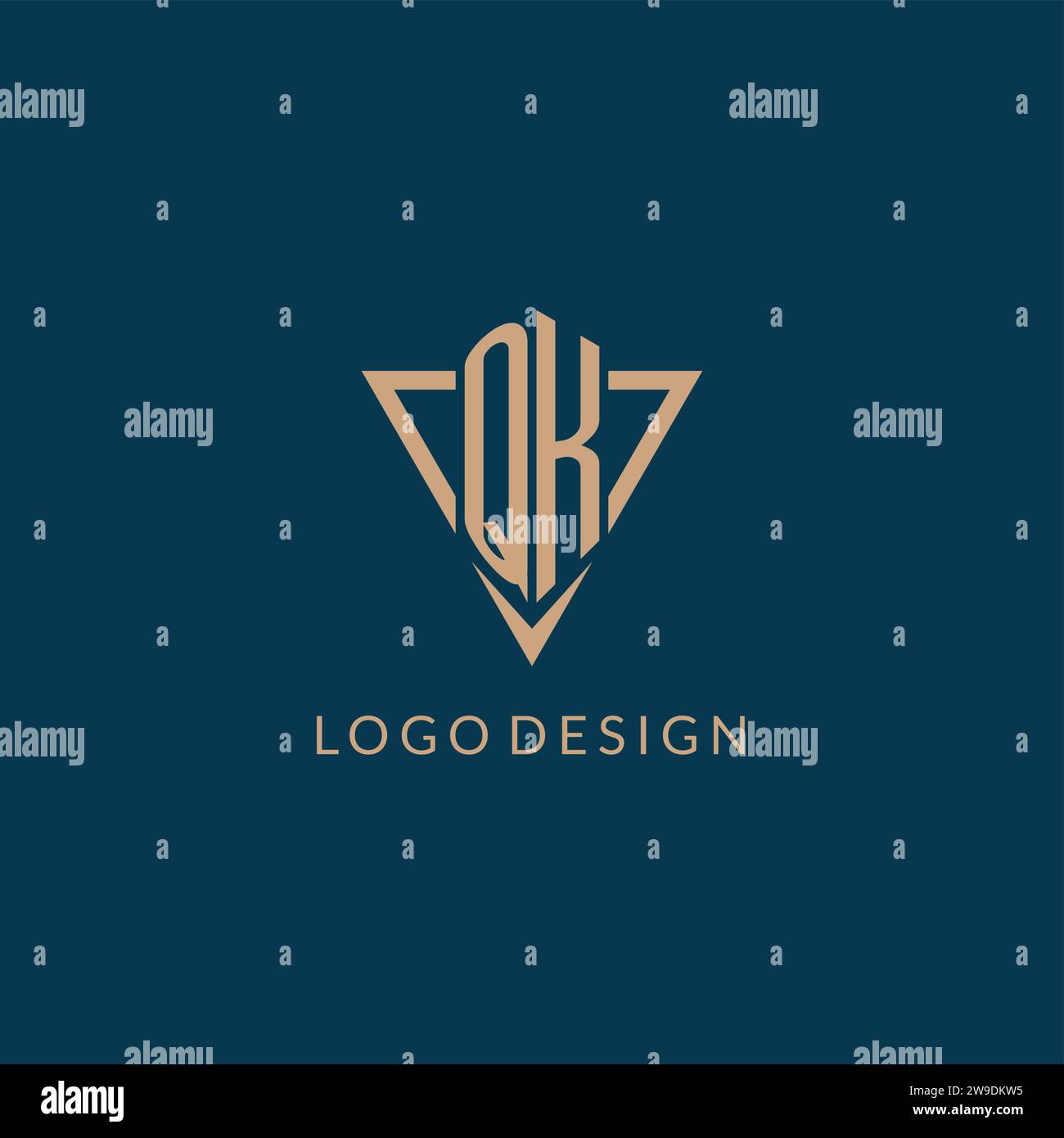 QK logo initials triangle shape style, creative logo design vector graphic Stock Vector