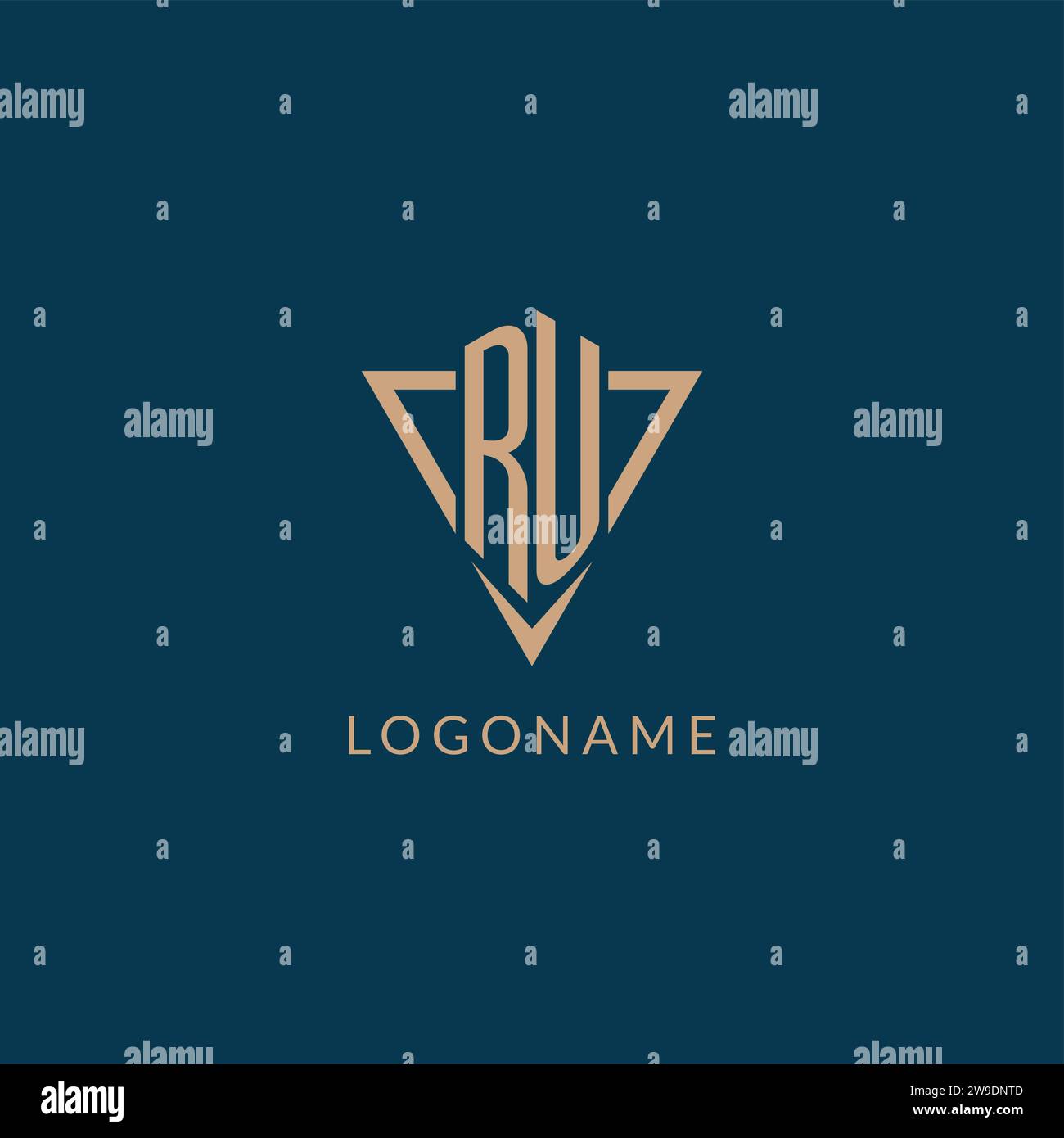 RU logo initials triangle shape style, creative logo design vector graphic Stock Vector