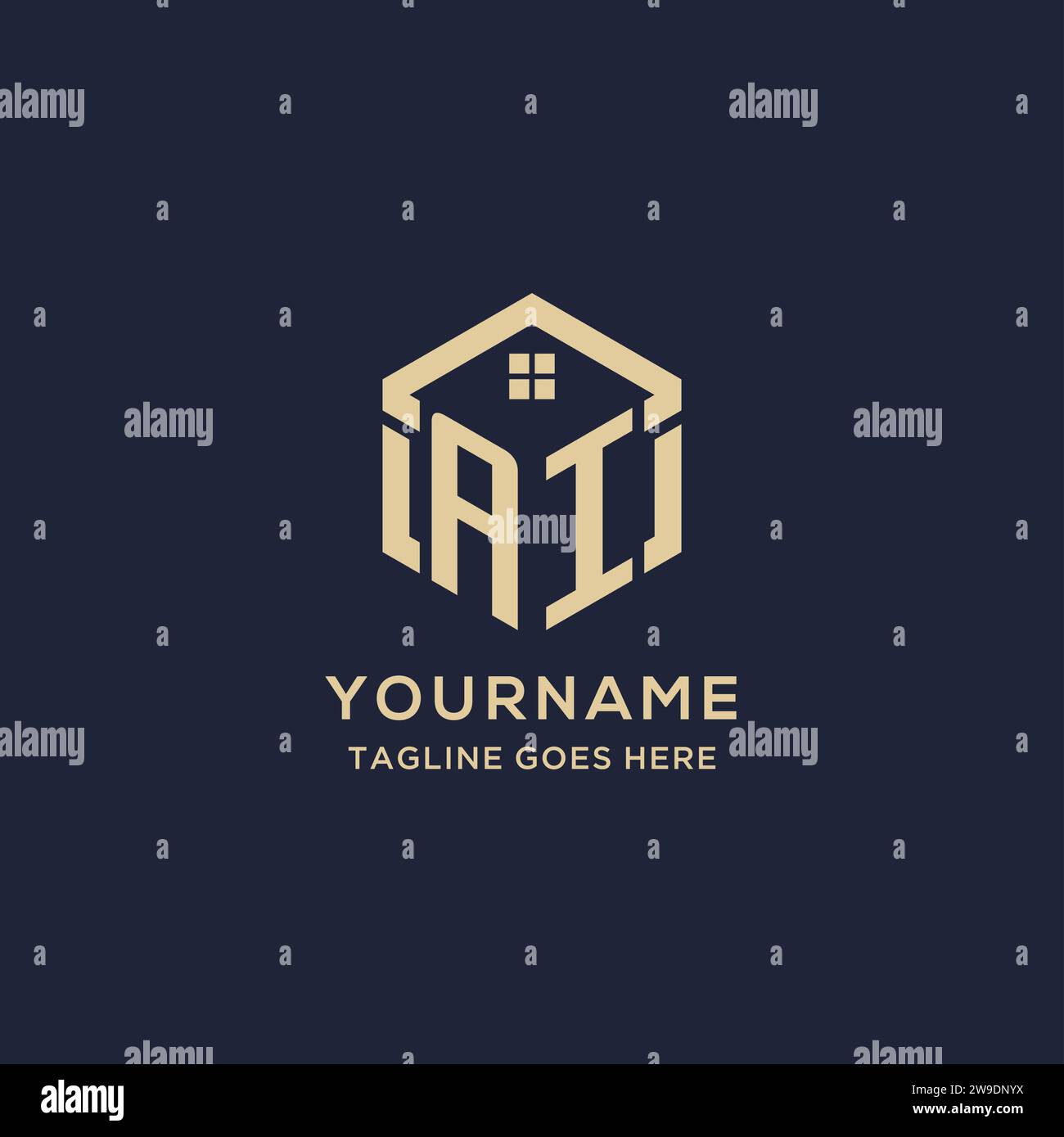 Initials AI logo with abstract home roof hexagon shape, simple and ...