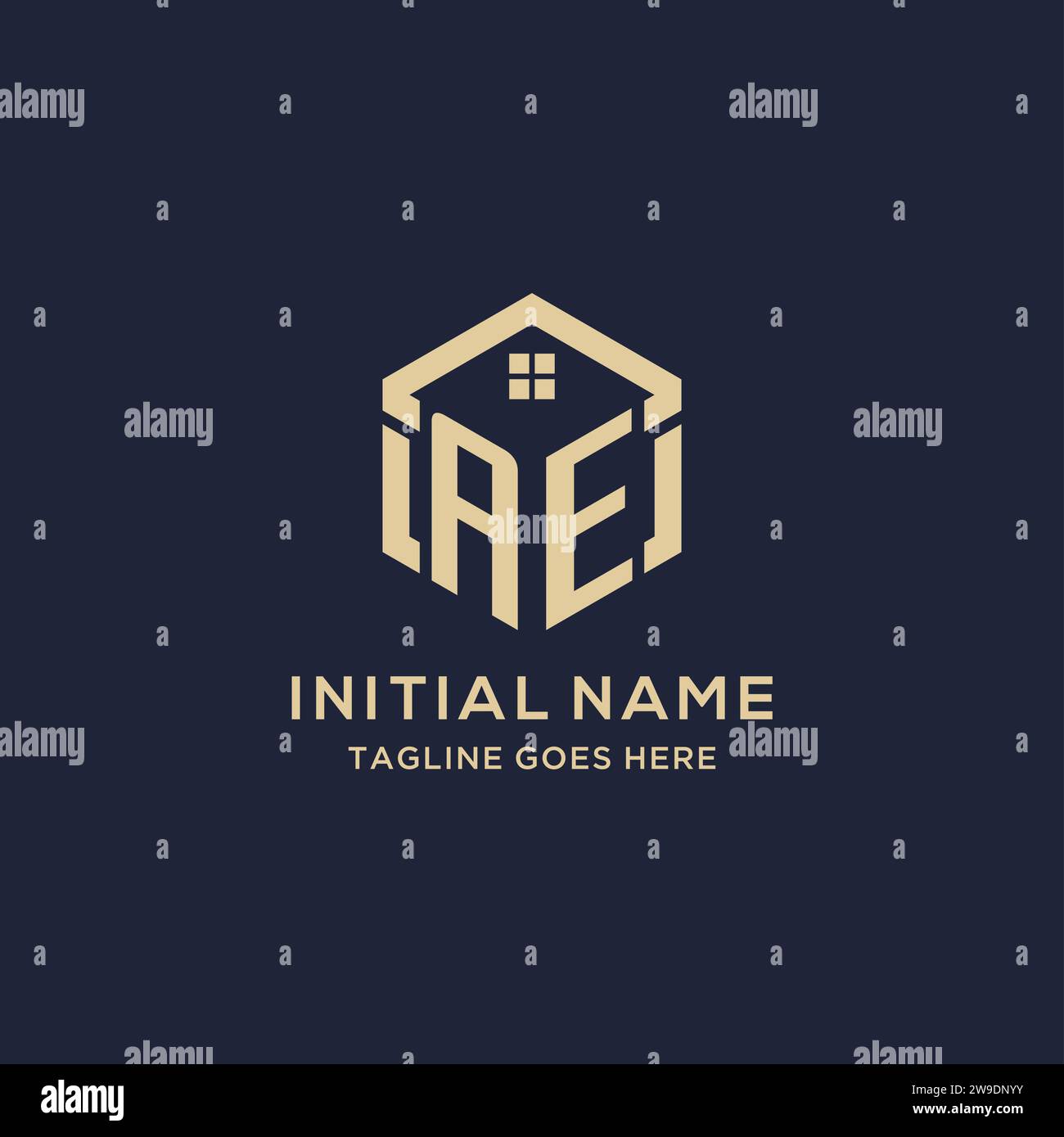 Initials AE logo with abstract home roof hexagon shape, simple and ...