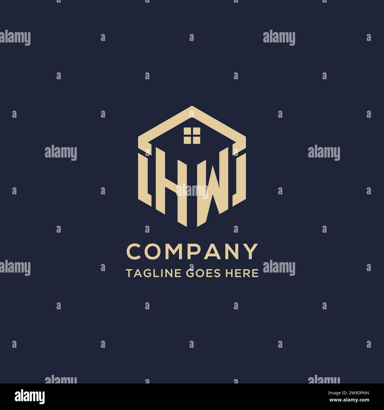 Initials HW logo with abstract home roof hexagon shape, simple and ...