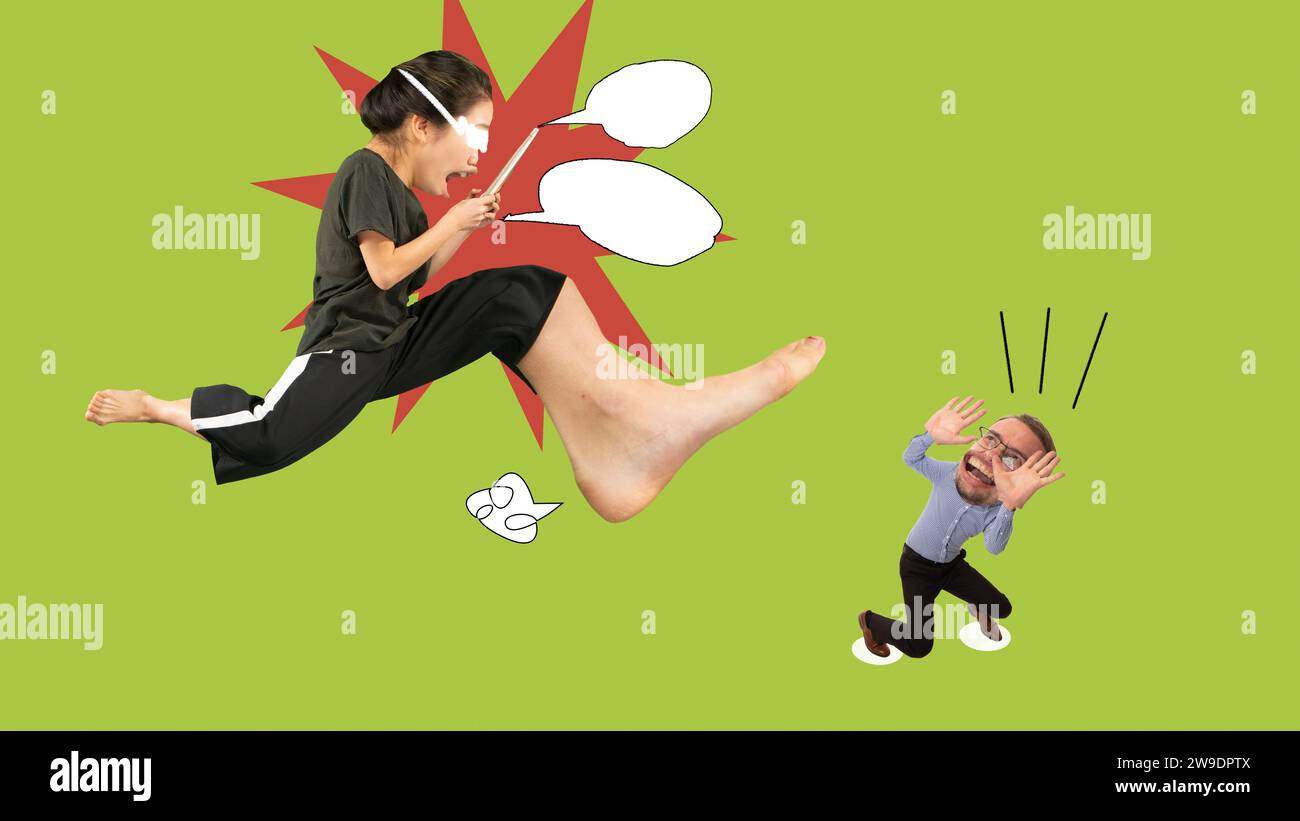 Woman showing domination over man, challenging traditional gender norms ...