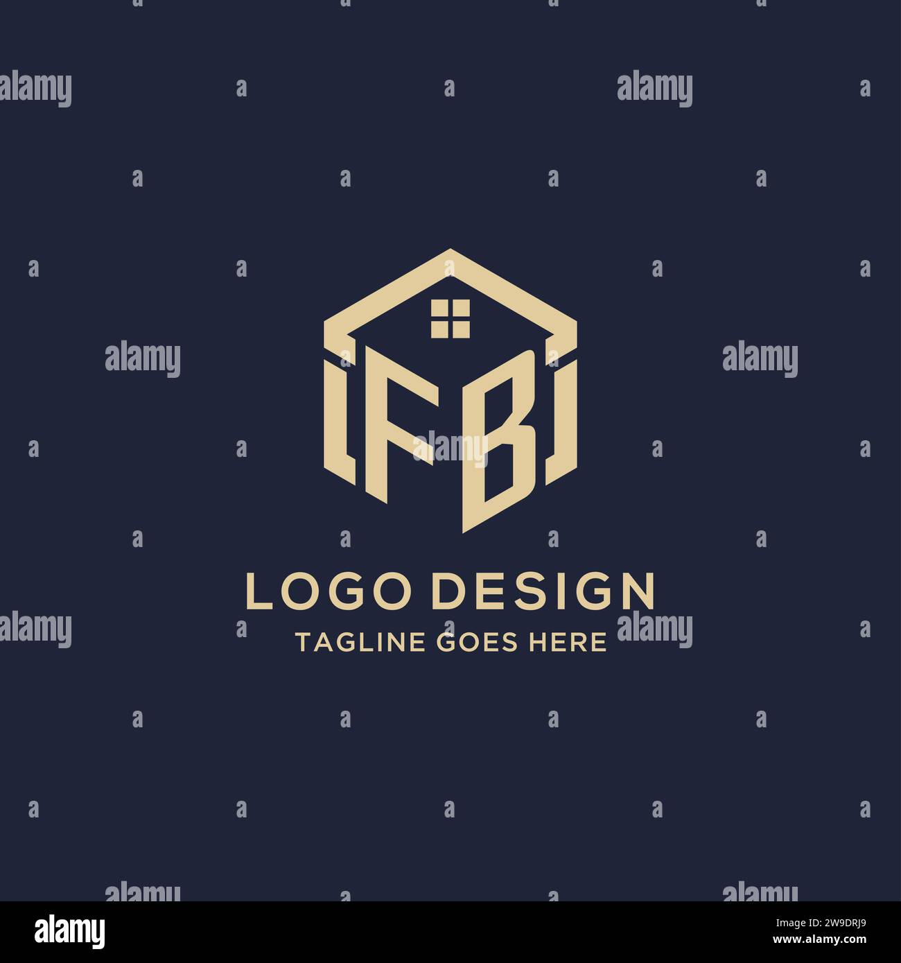Initials FB logo with abstract home roof hexagon shape, simple and ...