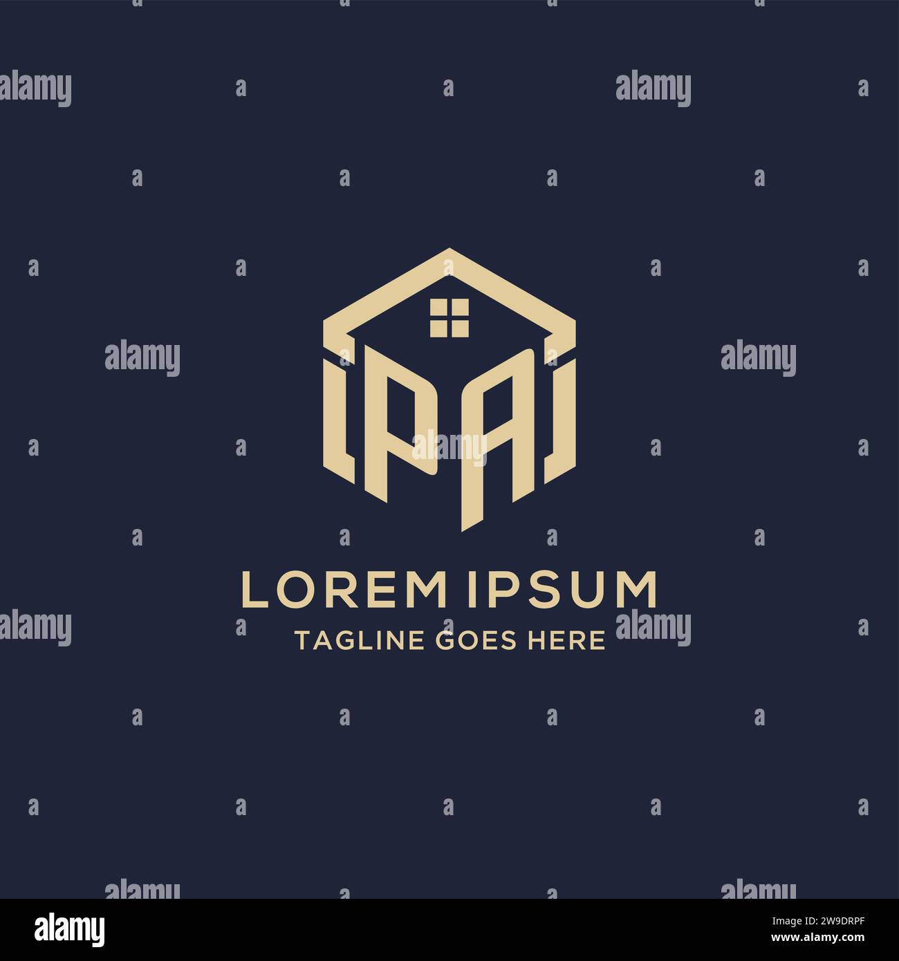 Initials PA logo with abstract home roof hexagon shape, simple and
