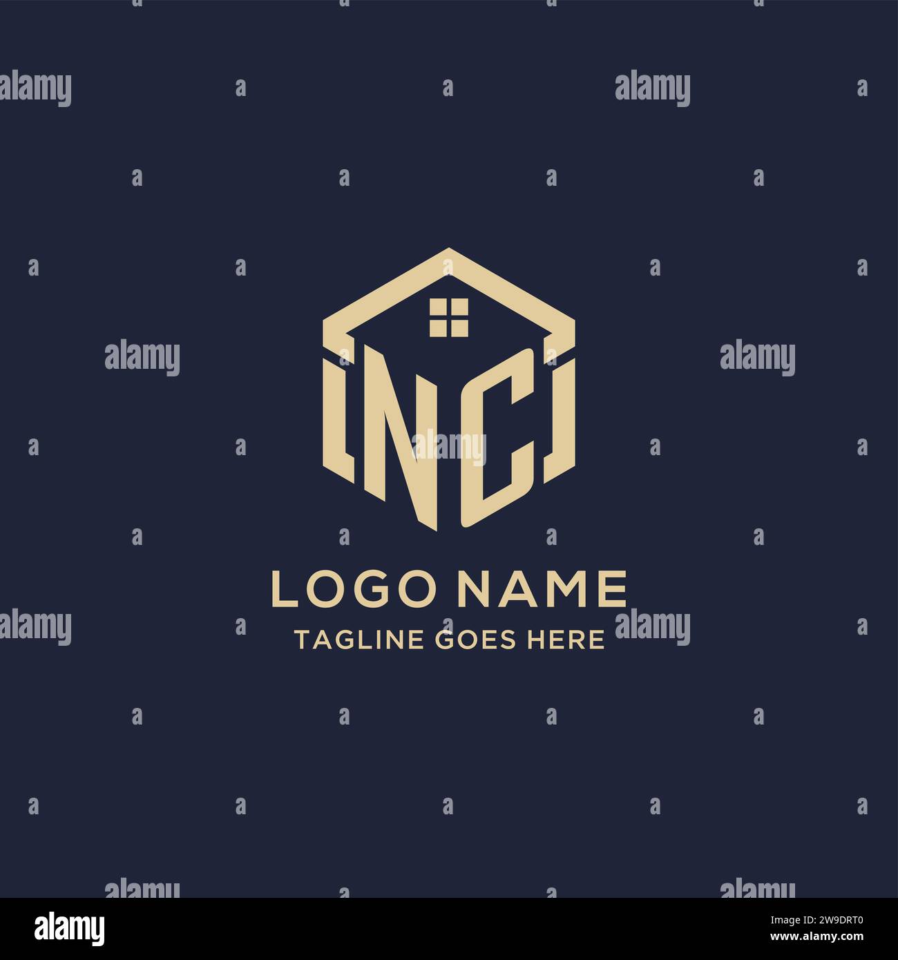 Initials NC logo with abstract home roof hexagon shape, simple and ...