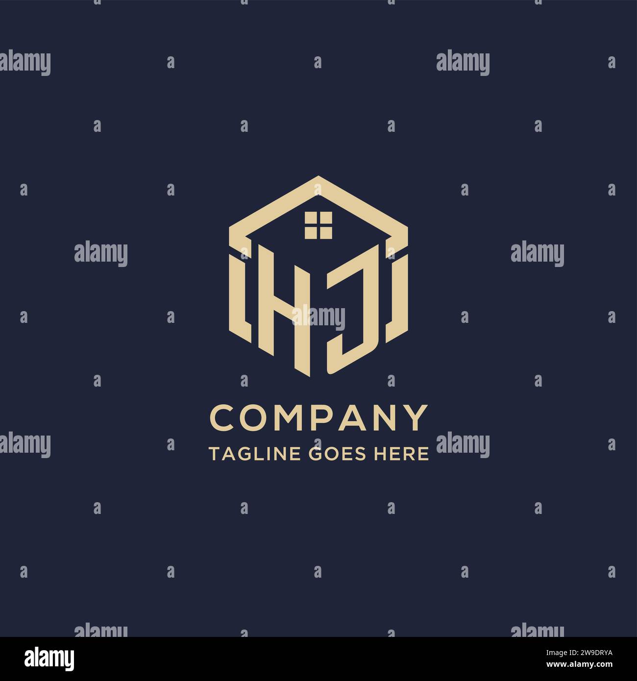 Initials HJ logo with abstract home roof hexagon shape, simple and ...