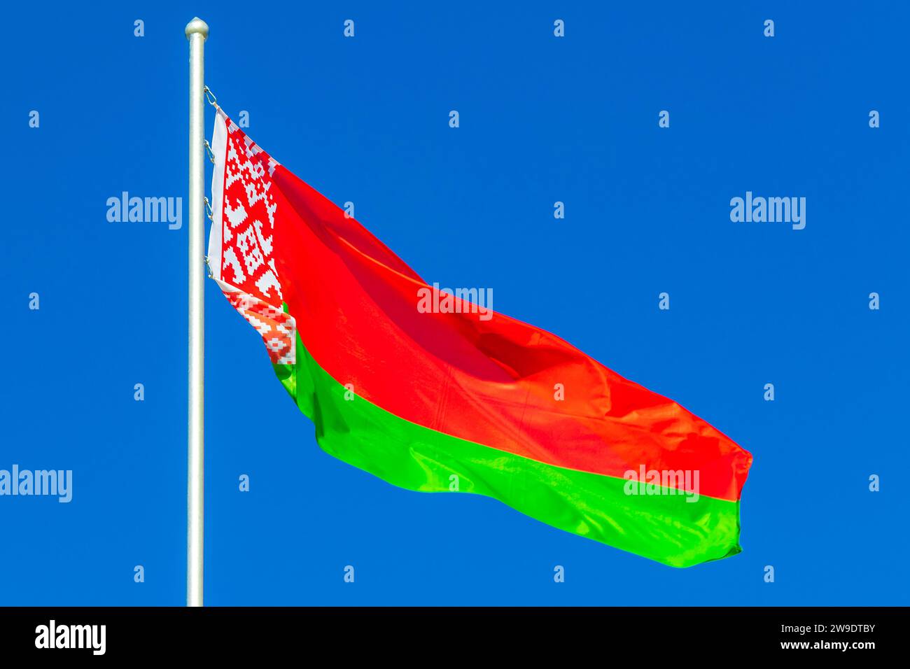 Flag Of Belarus With Blue Sky And Background Belarusian Flag Red White