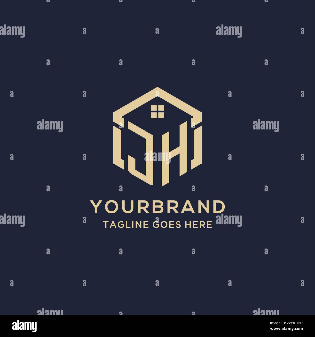 Initials JH logo with abstract home roof hexagon shape, simple and modern real estate logo
