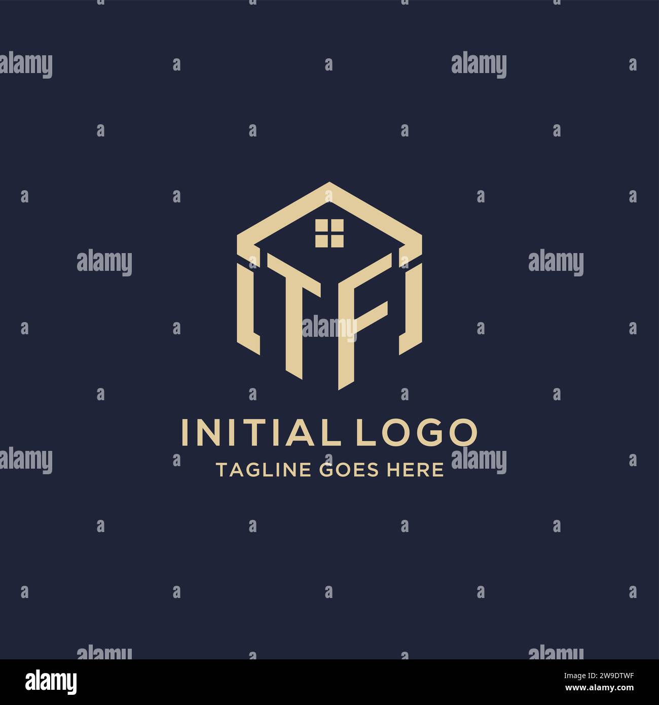 Initials TF logo with abstract home roof hexagon shape, simple and ...