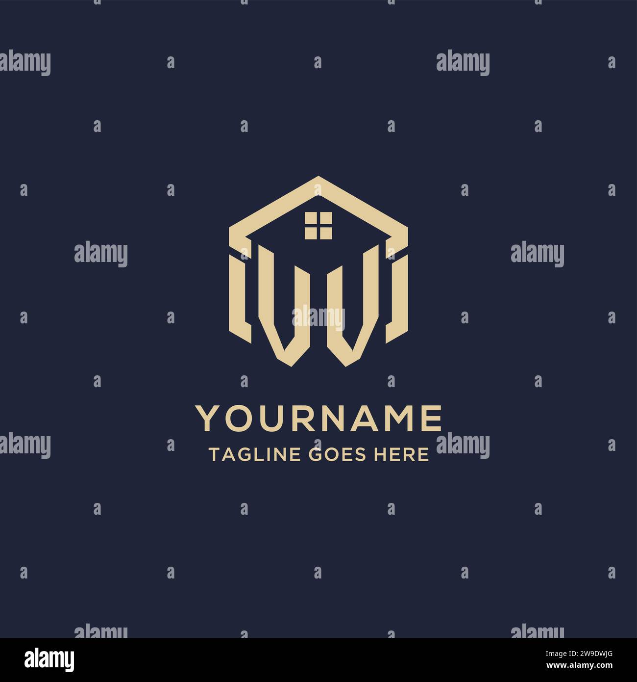 Initials VV logo with abstract home roof hexagon shape, simple and ...