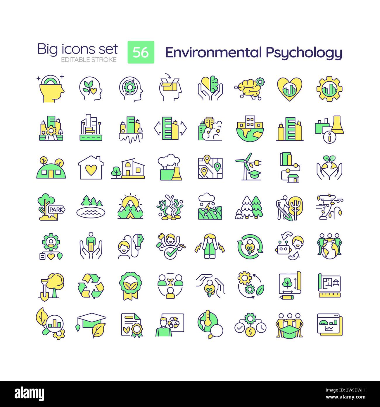 2D multicolor big icons set for environmental psychology Stock Vector ...
