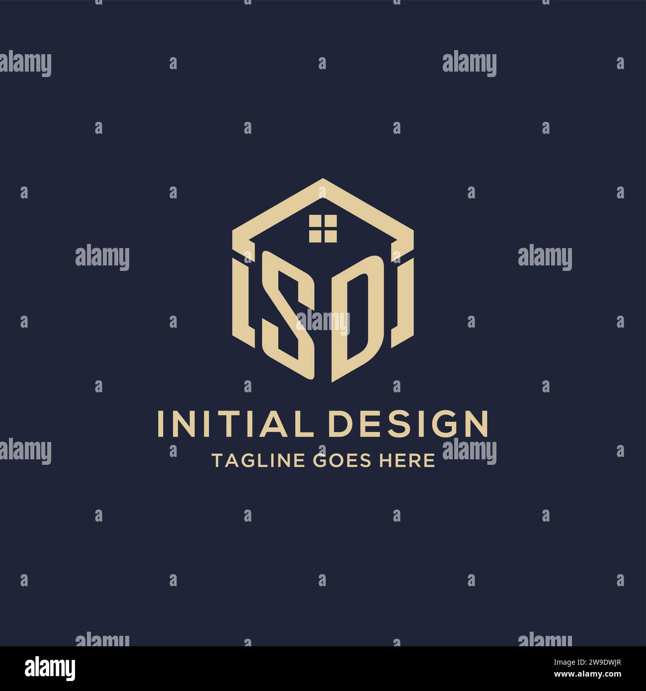 Initials SD logo with abstract home roof hexagon shape, simple and modern real estate logo design vector graphic Stock Vector