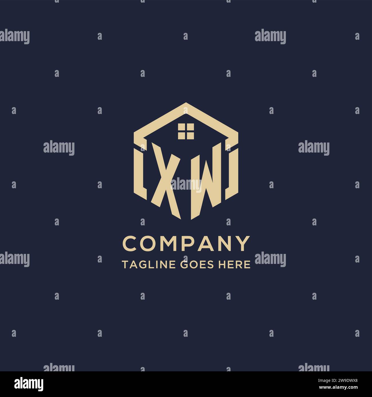 Initials XW logo with abstract home roof hexagon shape, simple and ...