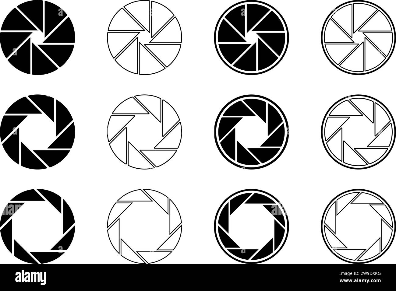 Camera shutter icon set. Lens aperture. Vector illustration Stock Vector