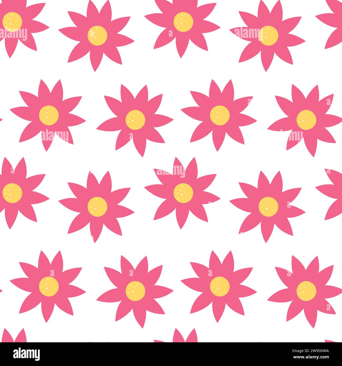 Funky pink y2k floral seamless pattern. Doodle retro style illustration background. Stock Vector