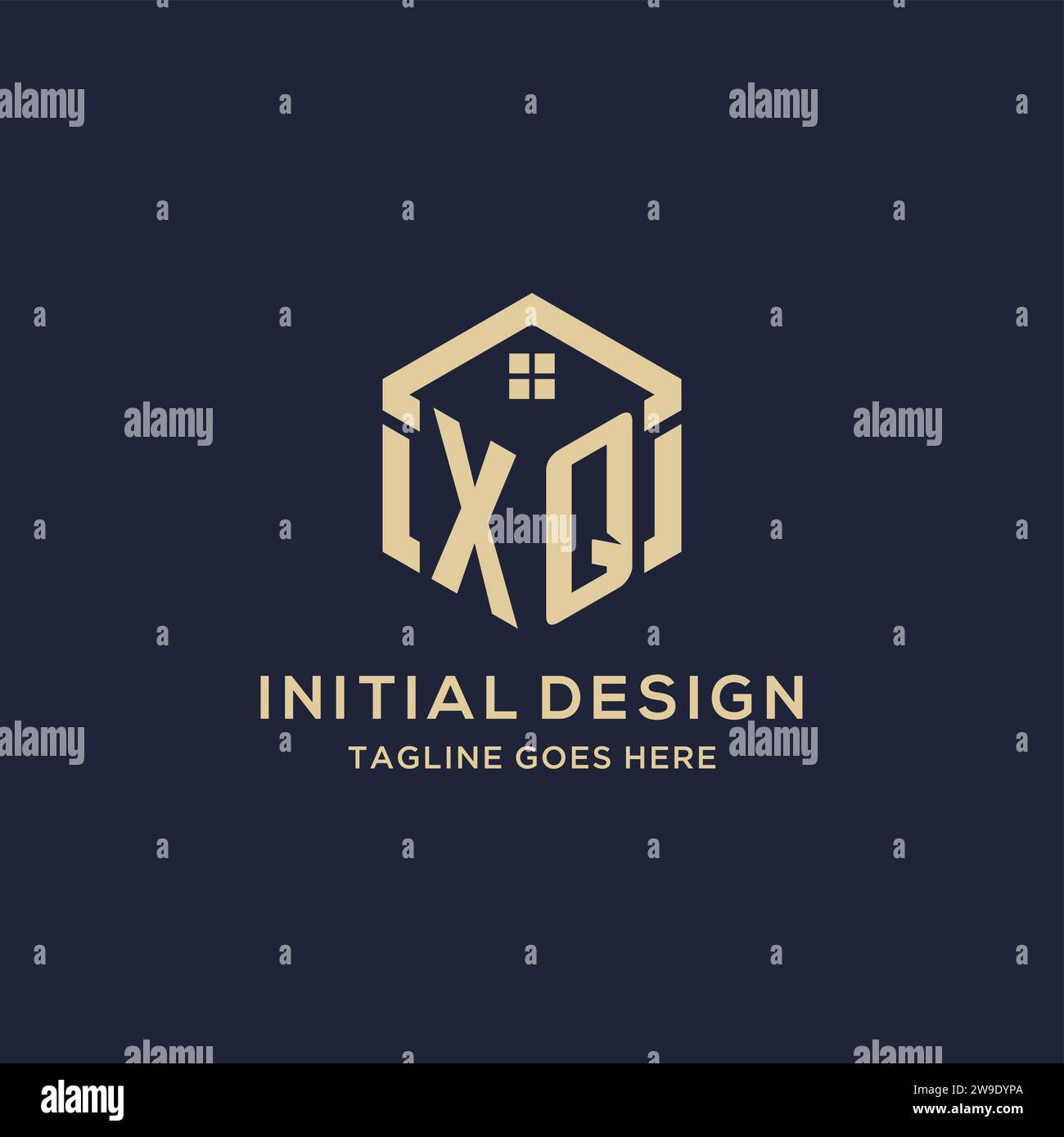Initials XQ logo with abstract home roof hexagon shape, simple and ...