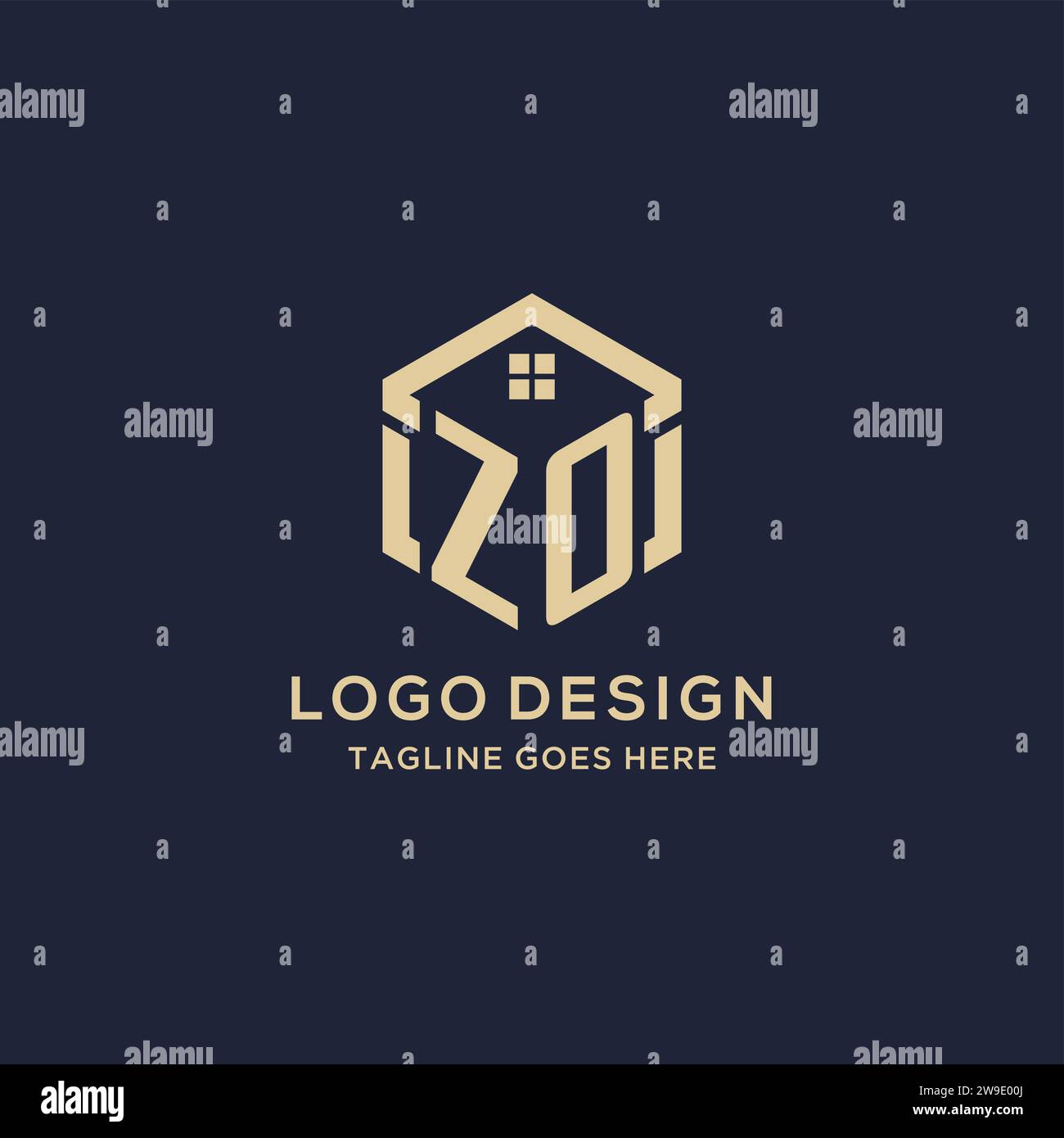 Initials ZO logo with abstract home roof hexagon shape, simple and ...