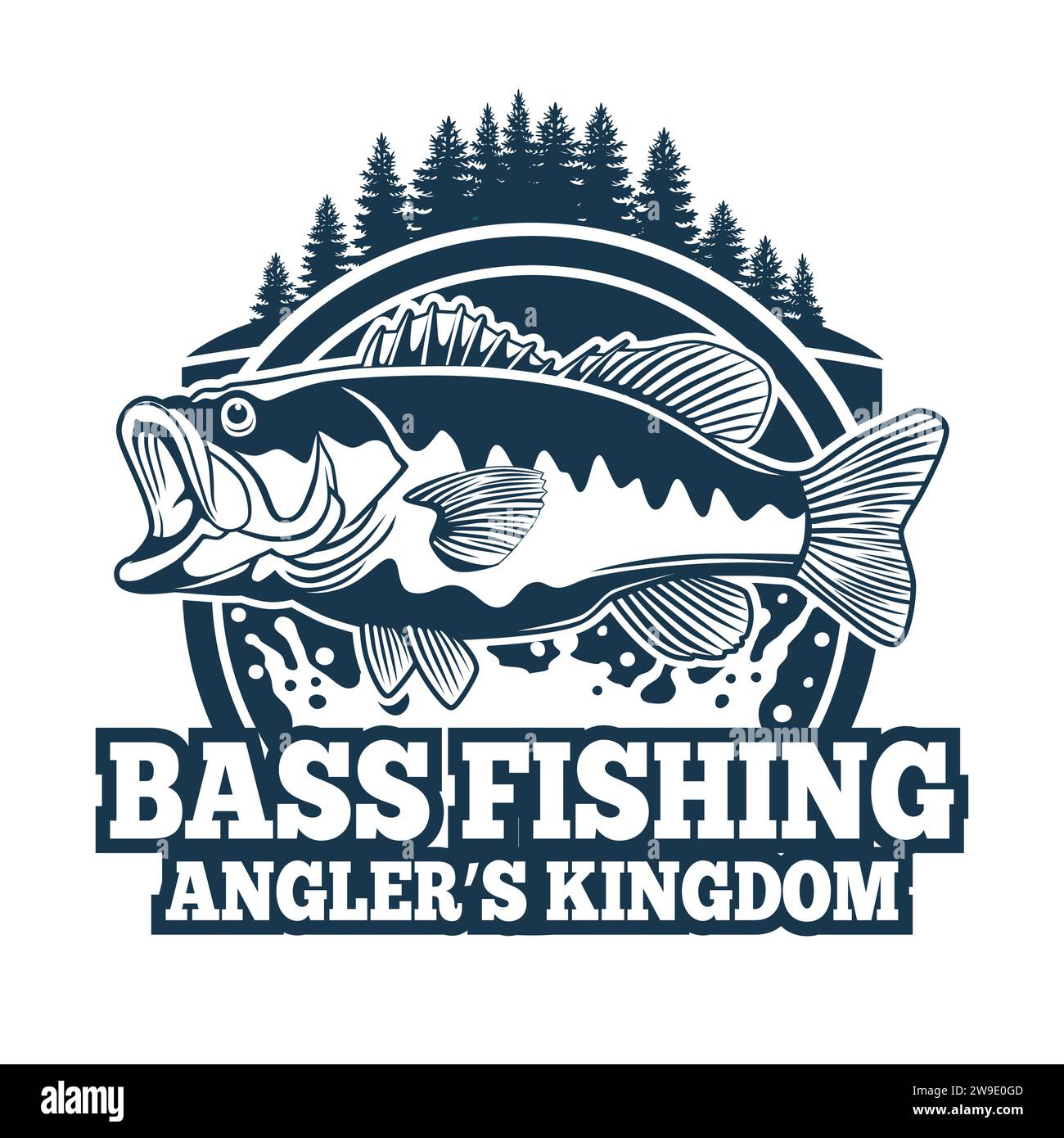 Bass Fishing Logo Bass fish with rod club emblem. Fishing theme vector